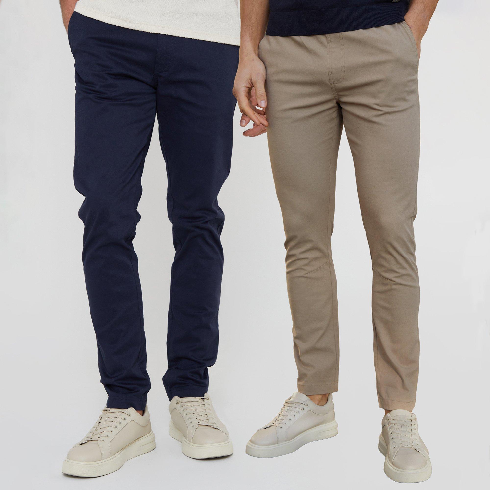 Threadbare Men's 2-Pack Cotton Slim Fit Chino Trousers With Stretch - Navy - 32R