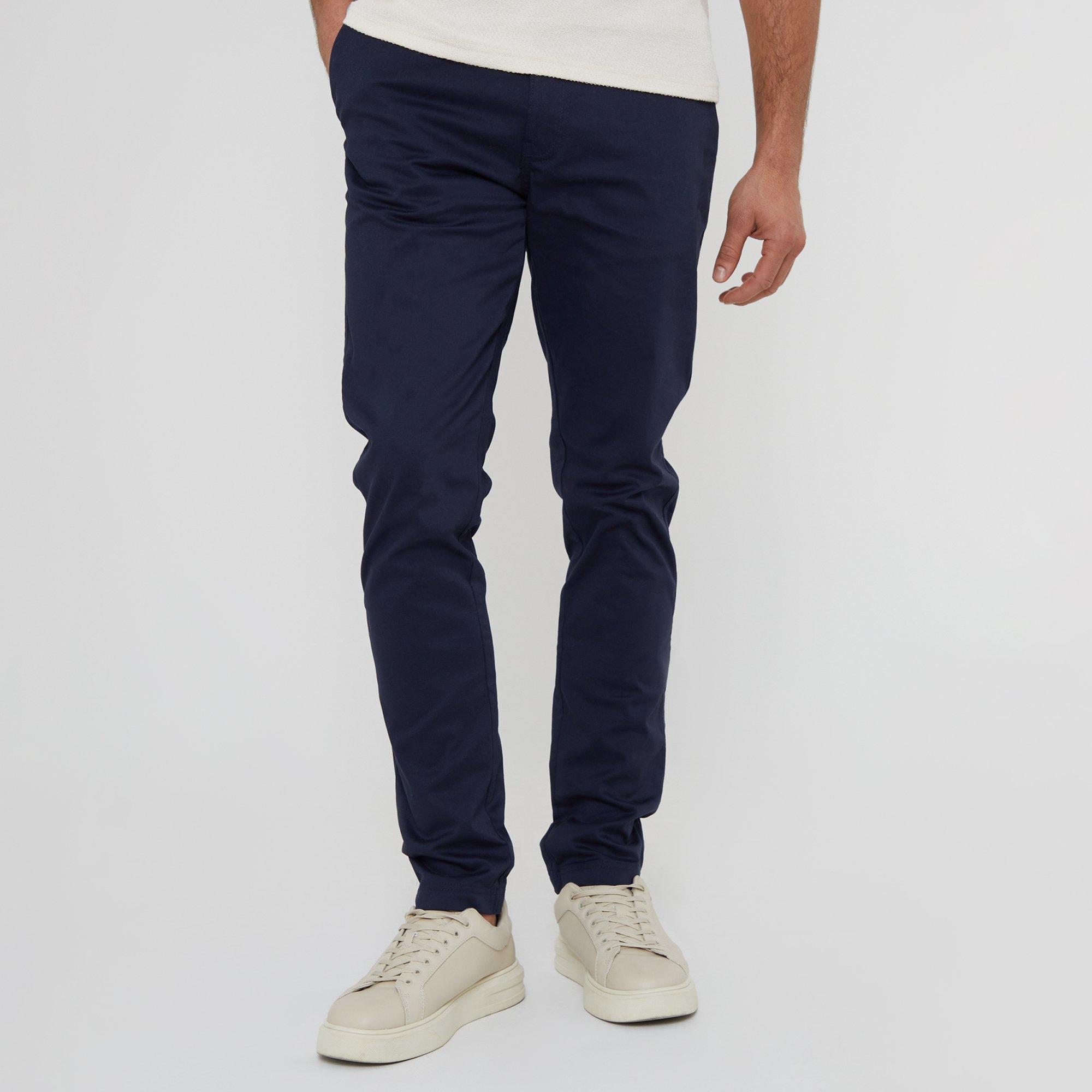 Navy - Threadbare - 2-Pack Cotton Slim Fit Chino Trousers With Stretch - 2