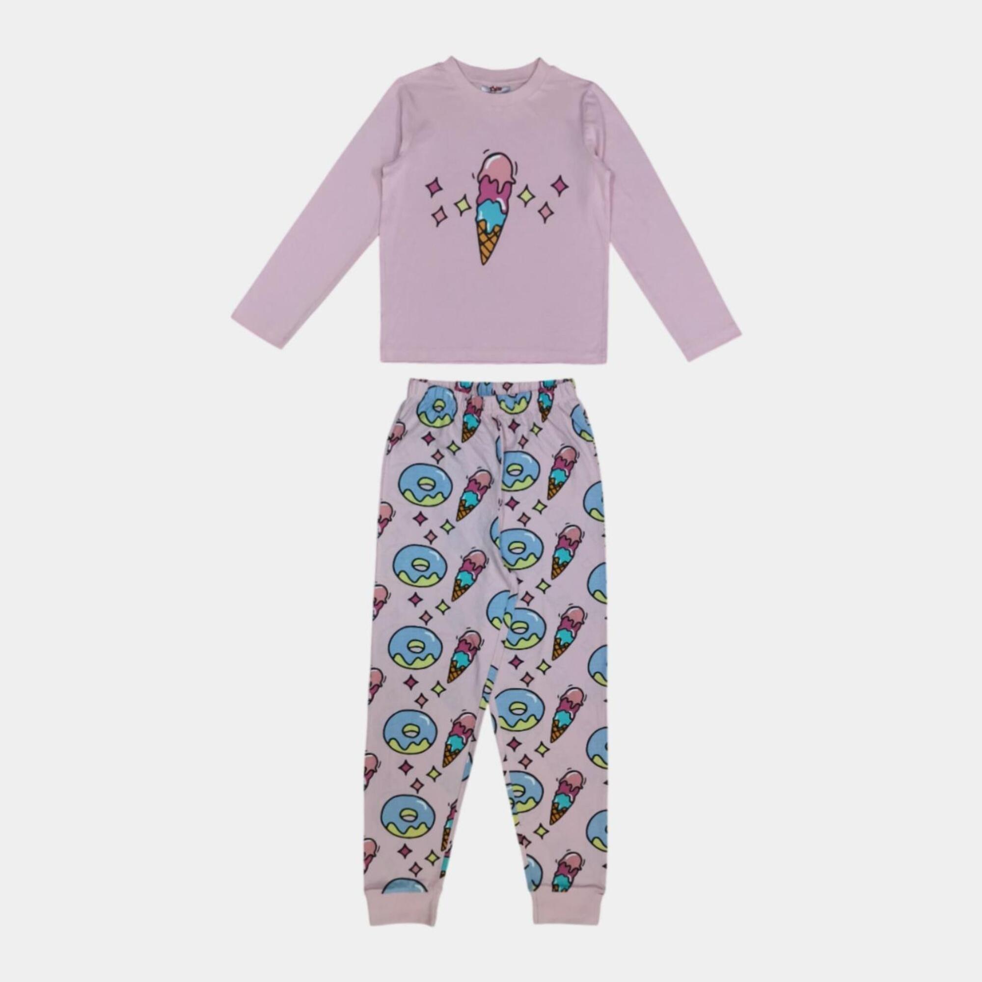 Pink Ice Cream - Star - Kids' Cotton Long Sleeve Pyjama Set - 1
