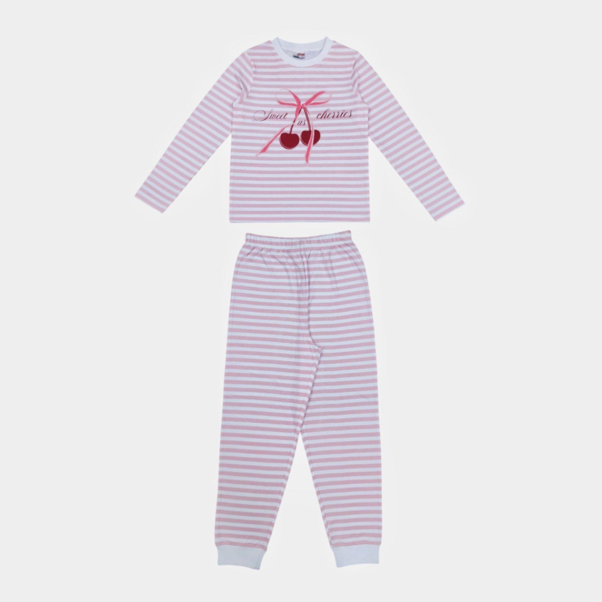 Star Cherry Stripe Cotton Long Sleeve Pyjama Set - 11-12 (L) - Image 3