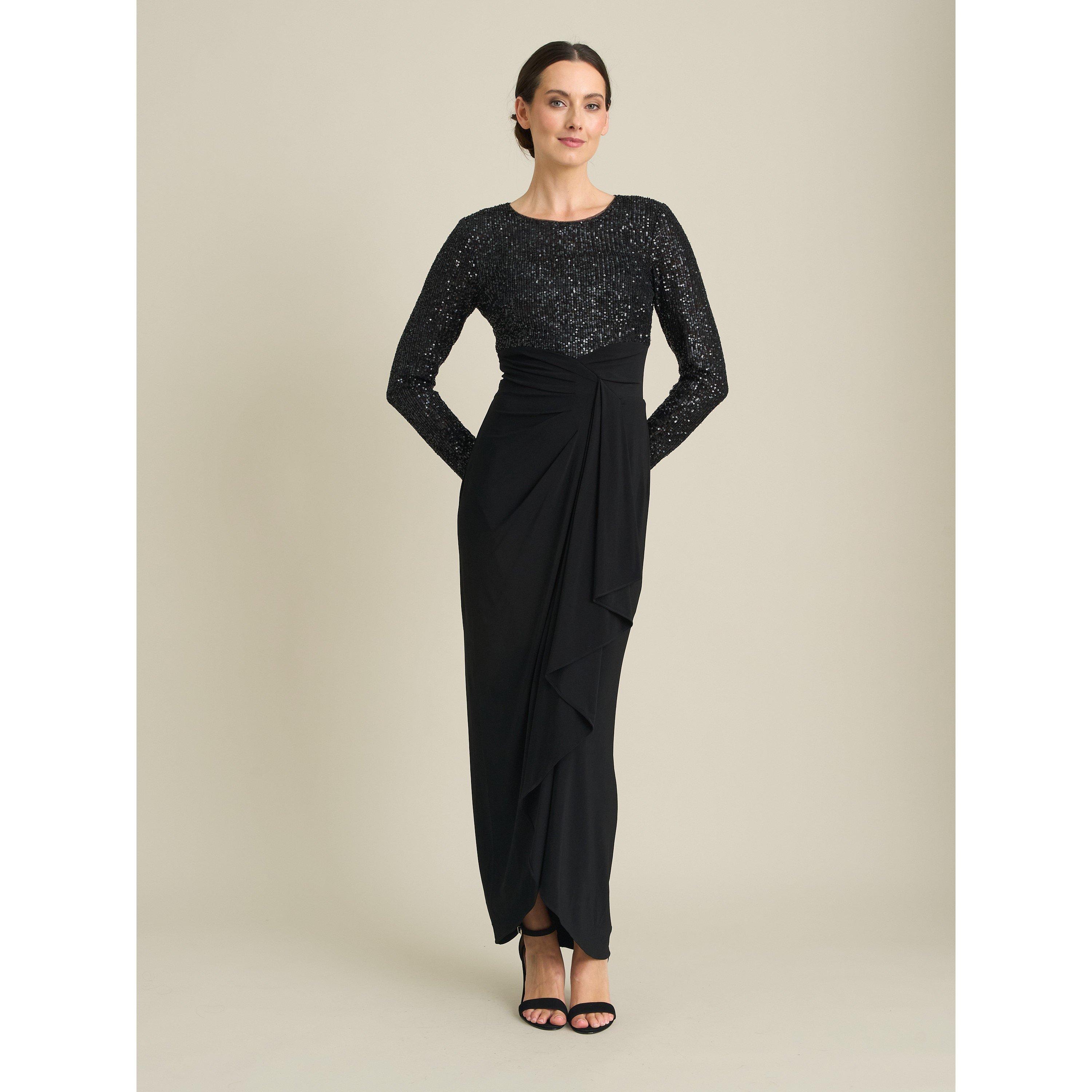 Black - Gina Bacconi - Steffi Sequin Ruched Draped Maxi Dress - 1