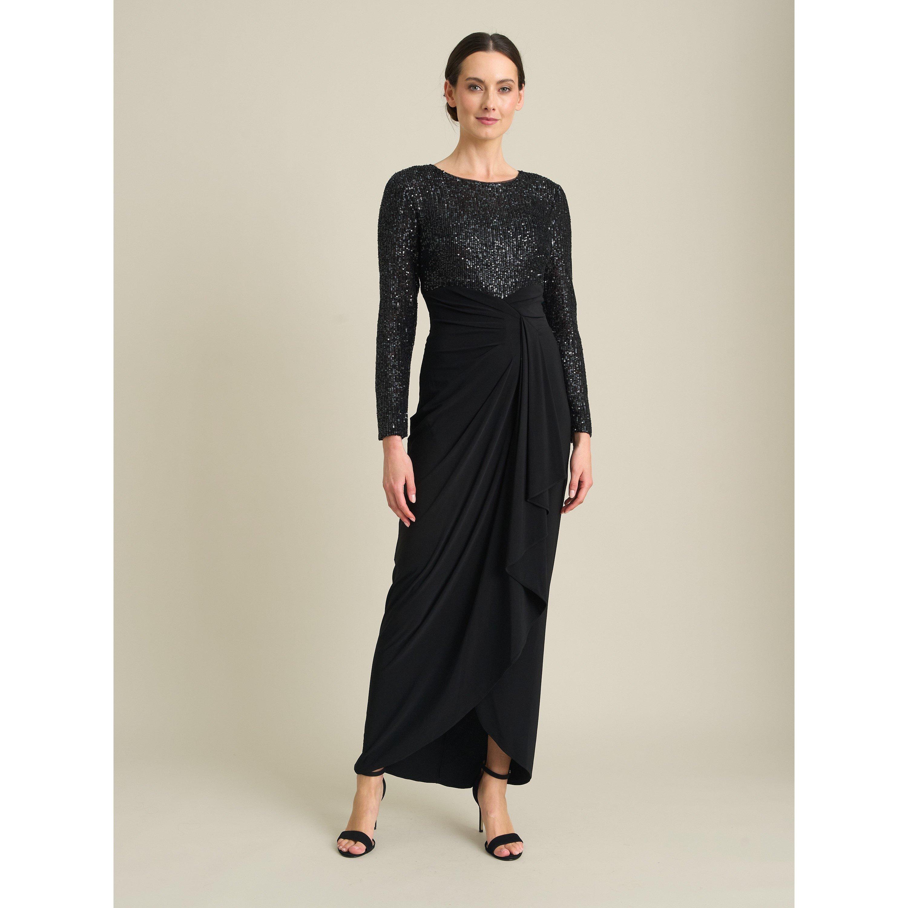 Black - Gina Bacconi - Steffi Sequin Ruched Draped Maxi Dress - 3