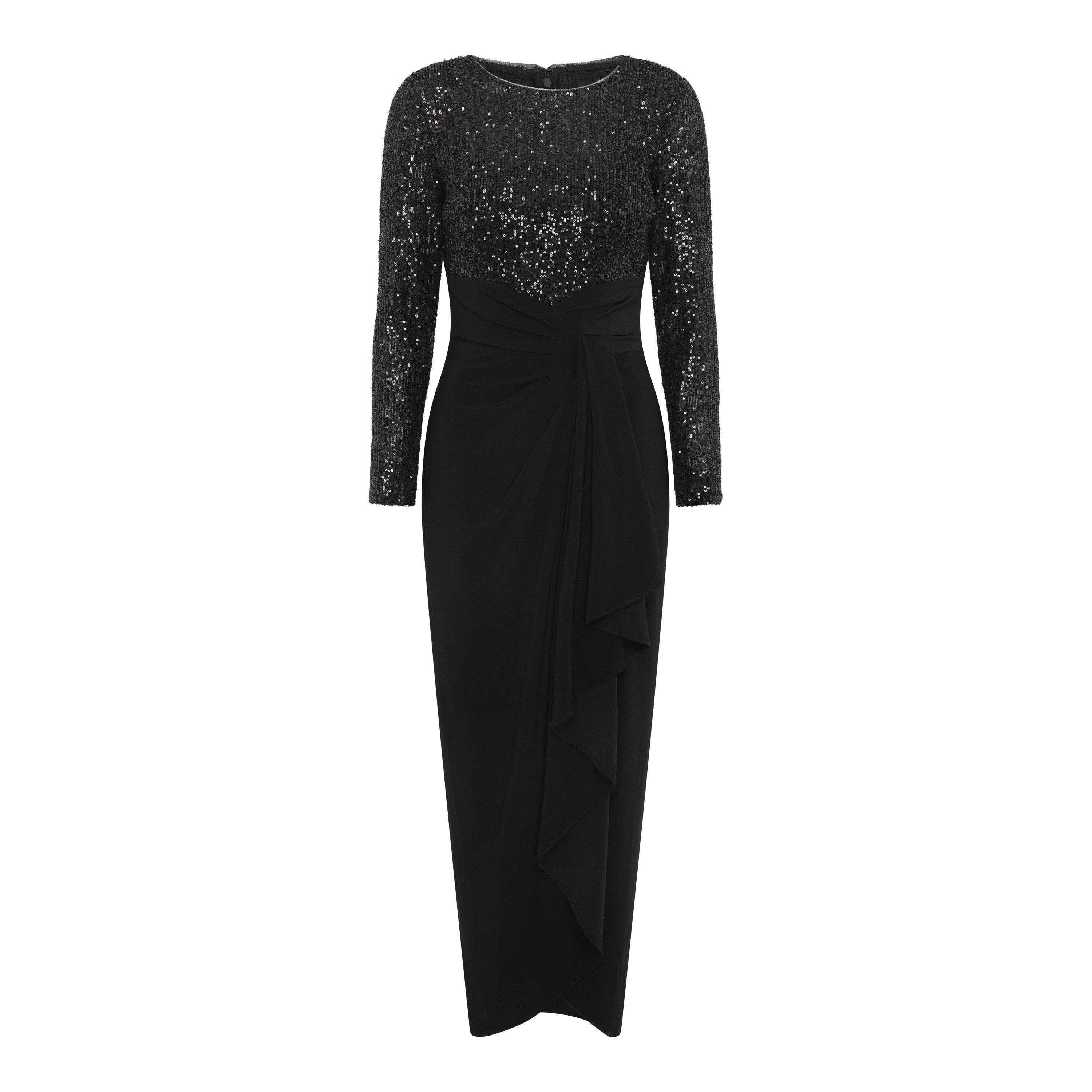 Black - Gina Bacconi - Steffi Sequin Ruched Draped Maxi Dress - 4