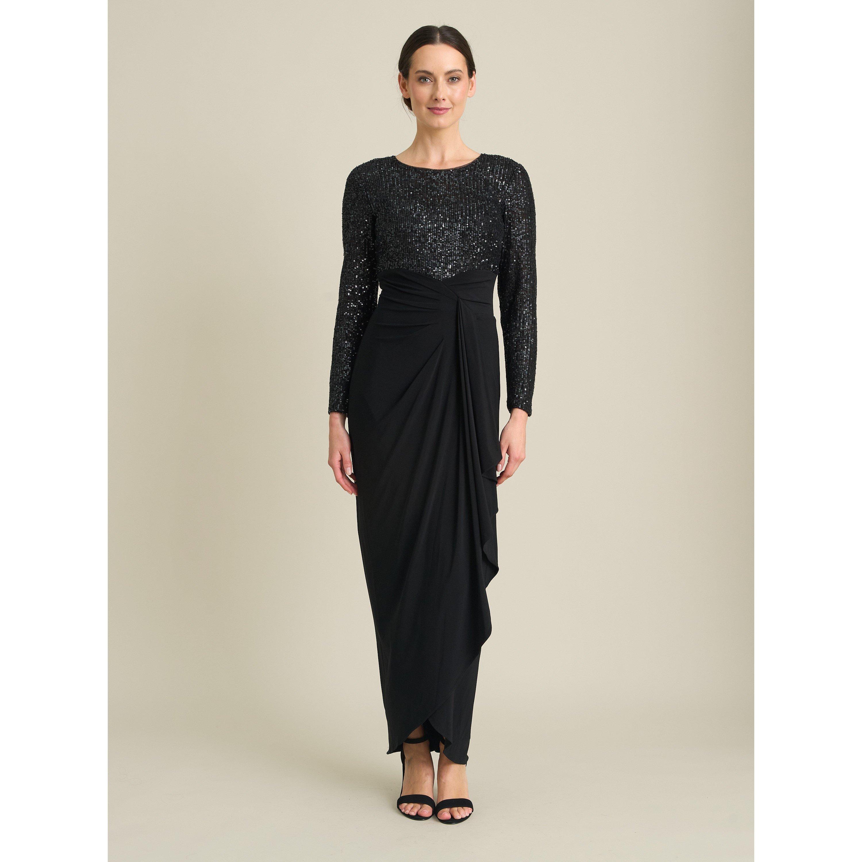 Black - Gina Bacconi - Steffi Sequin Ruched Draped Maxi Dress - 6