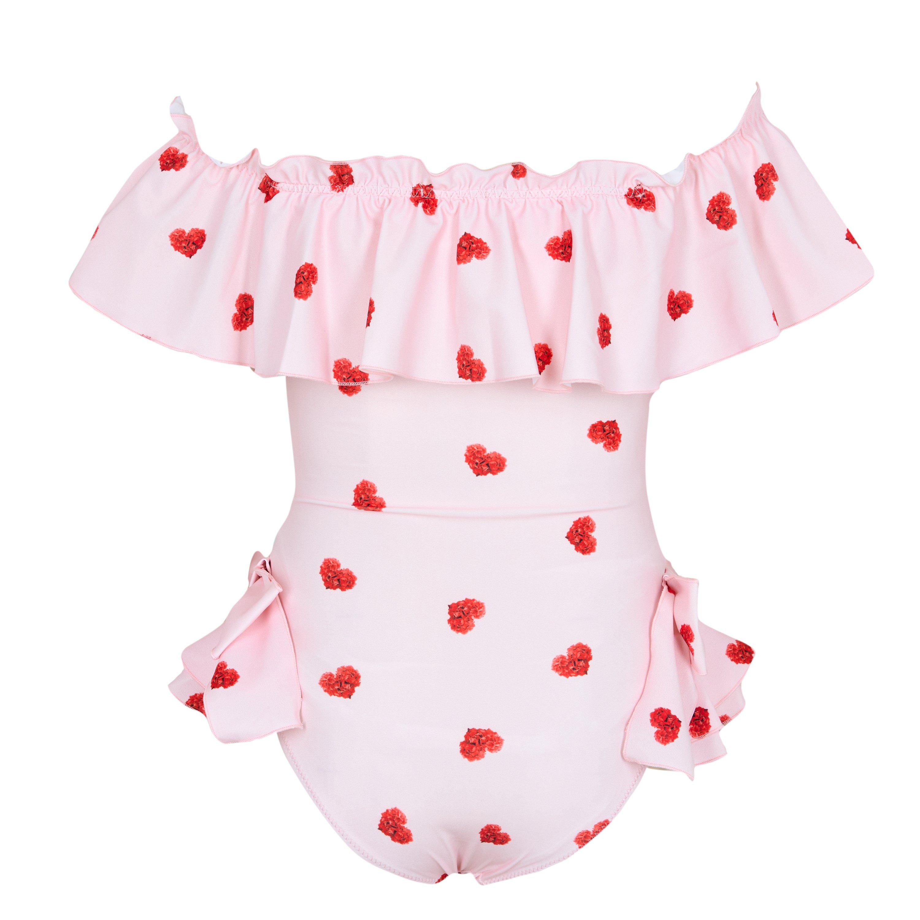 Pink - Phi - Kids' Heart Ruffle Scoop Neck Swimsuit - 2