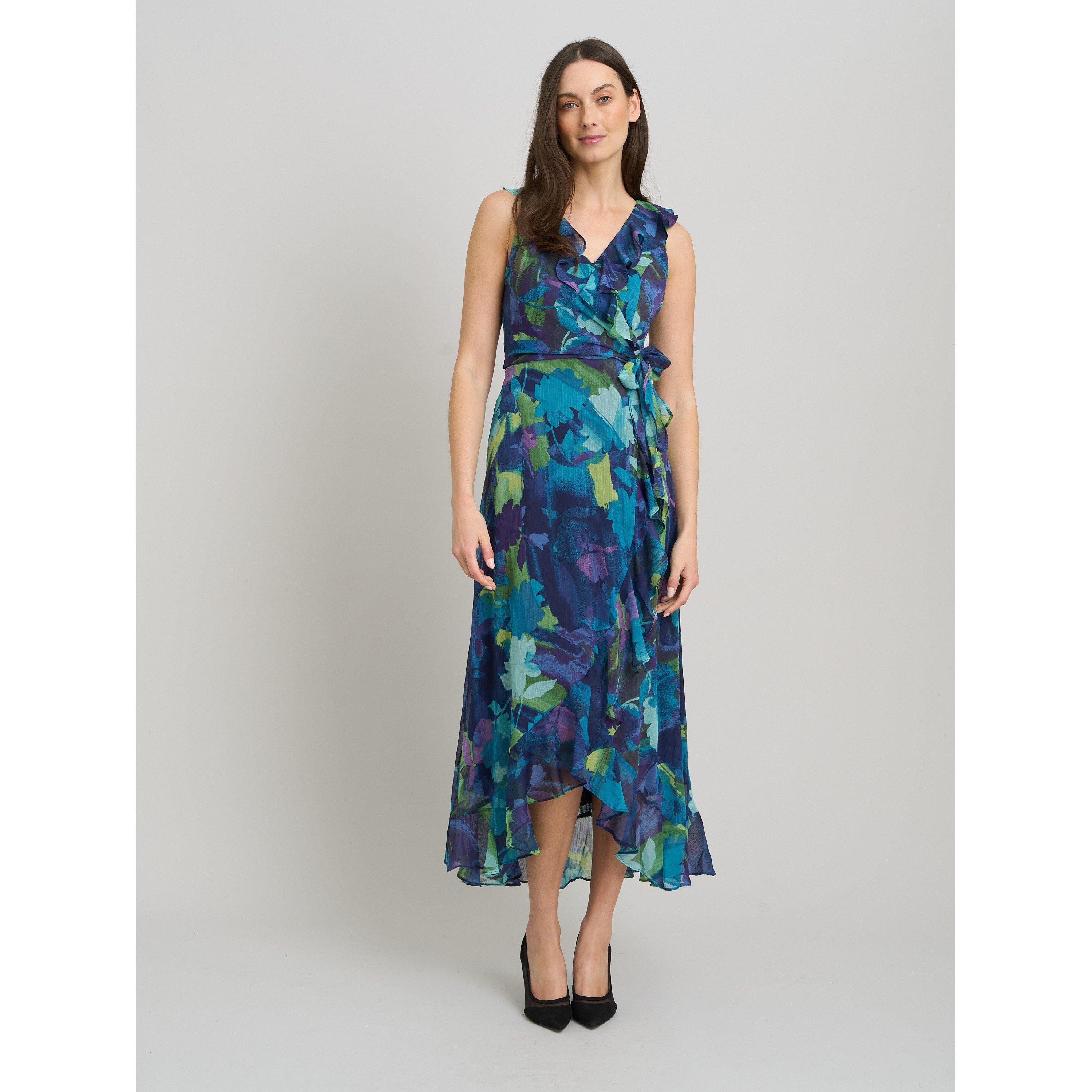 Blue - Gina Bacconi - Marlee Side Tie Ruffle Print Dress - 2