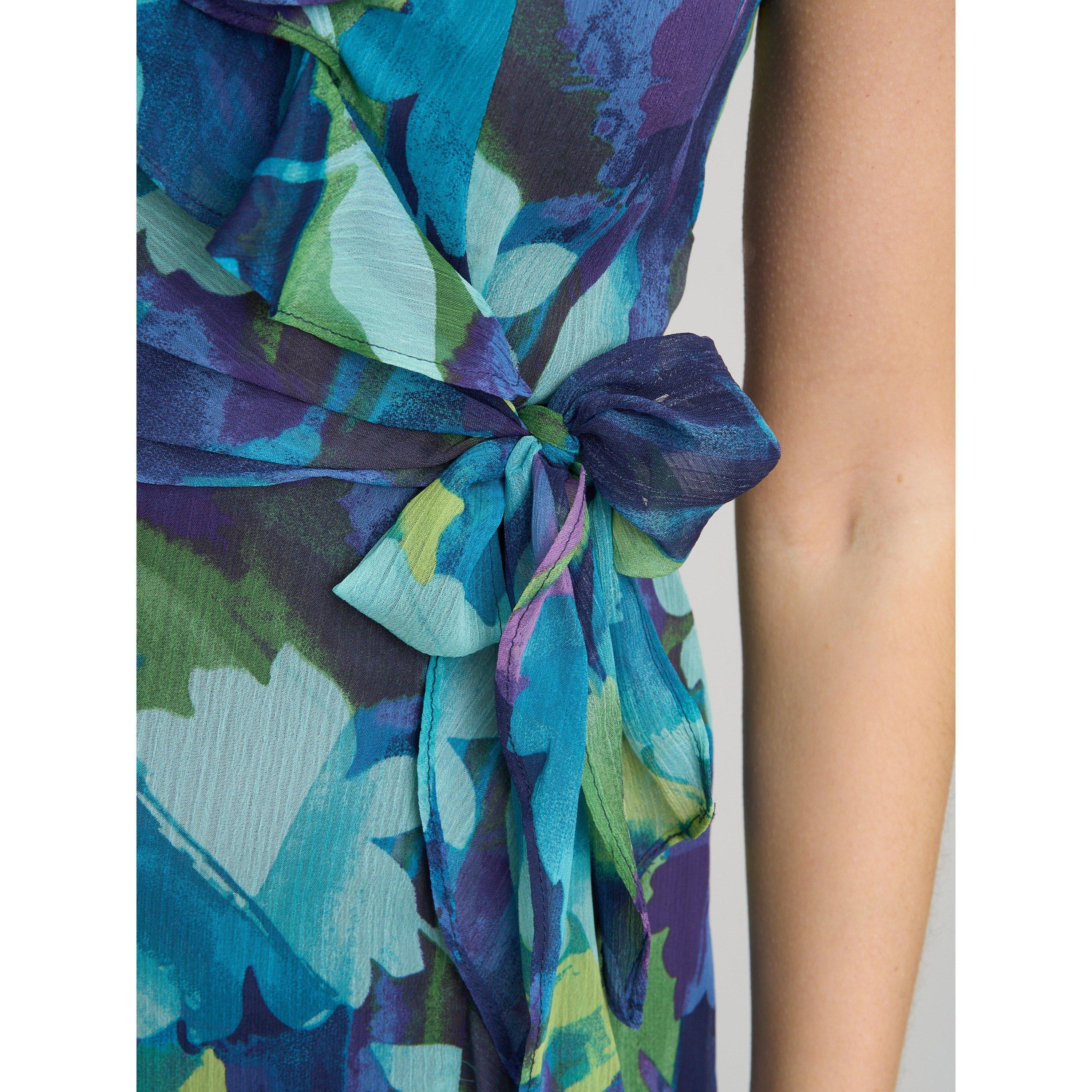 Blue - Gina Bacconi - Marlee Side Tie Ruffle Print Dress - 5