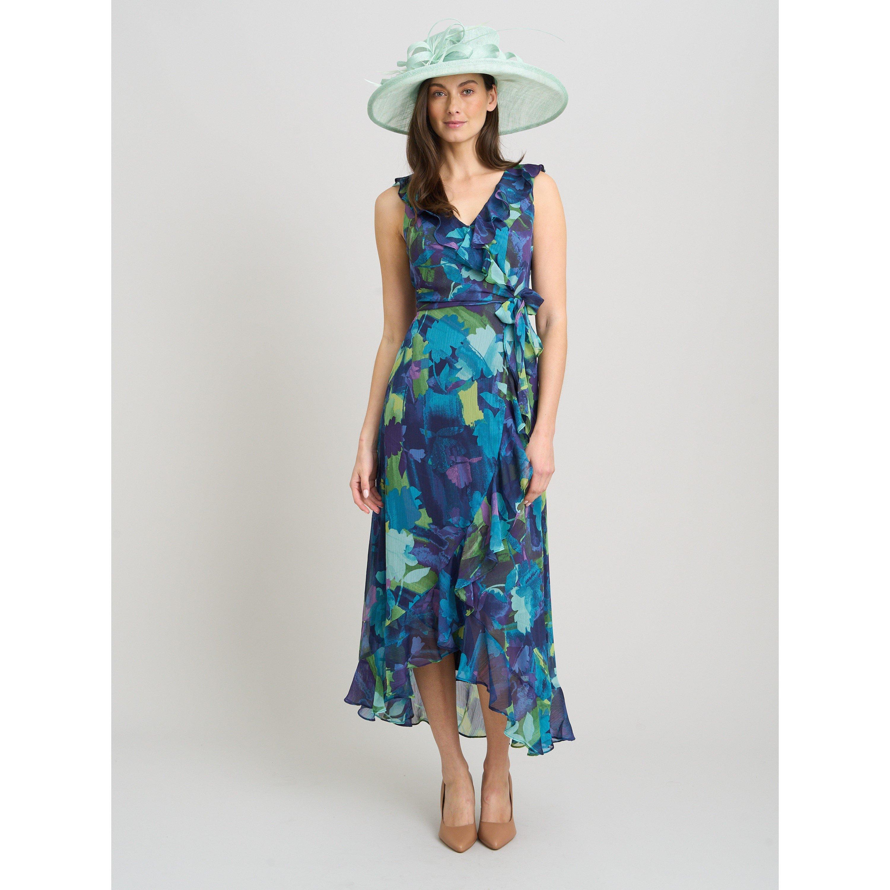 Blue - Gina Bacconi - Marlee Side Tie Ruffle Print Dress - 6