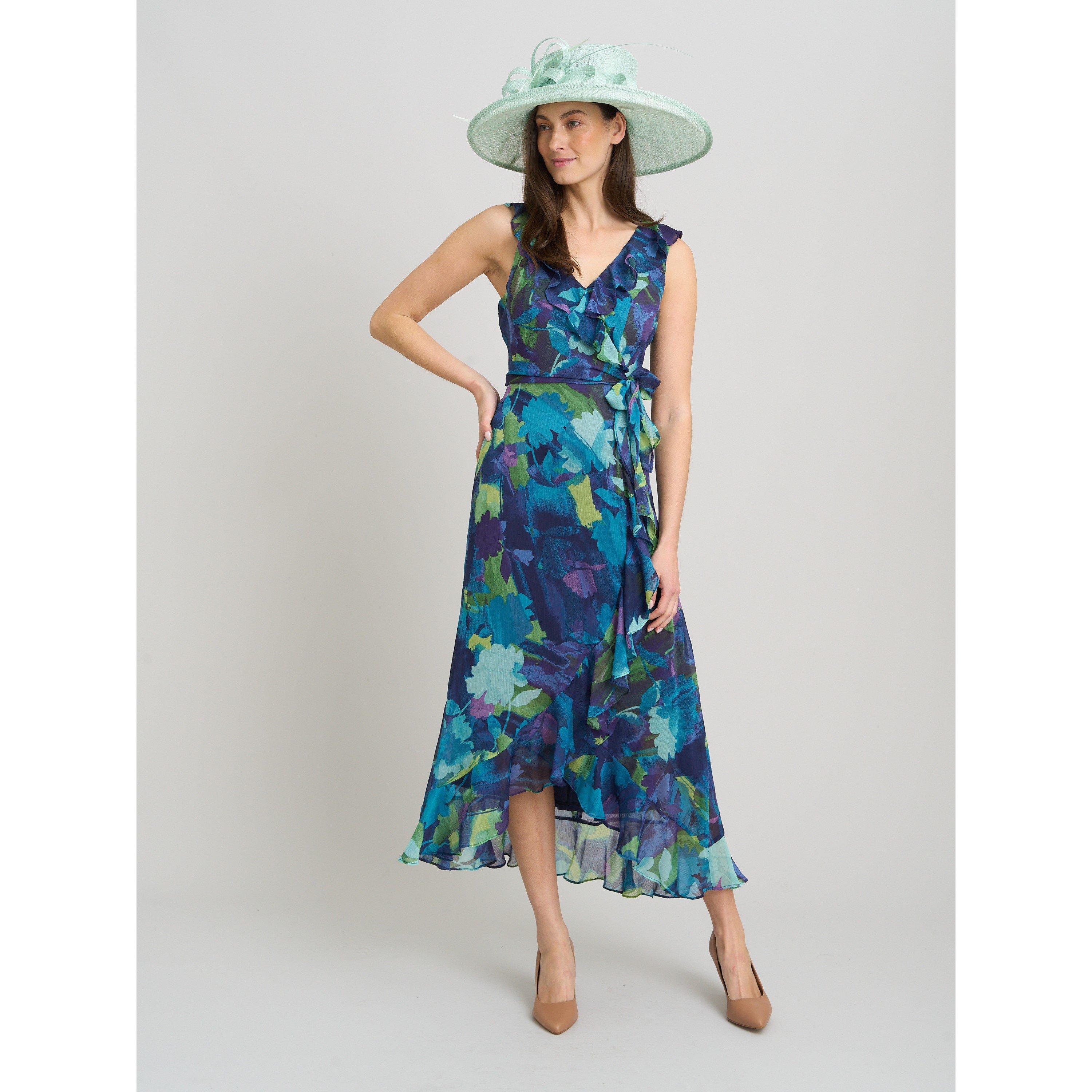 Blue - Gina Bacconi - Marlee Side Tie Ruffle Print Dress - 7