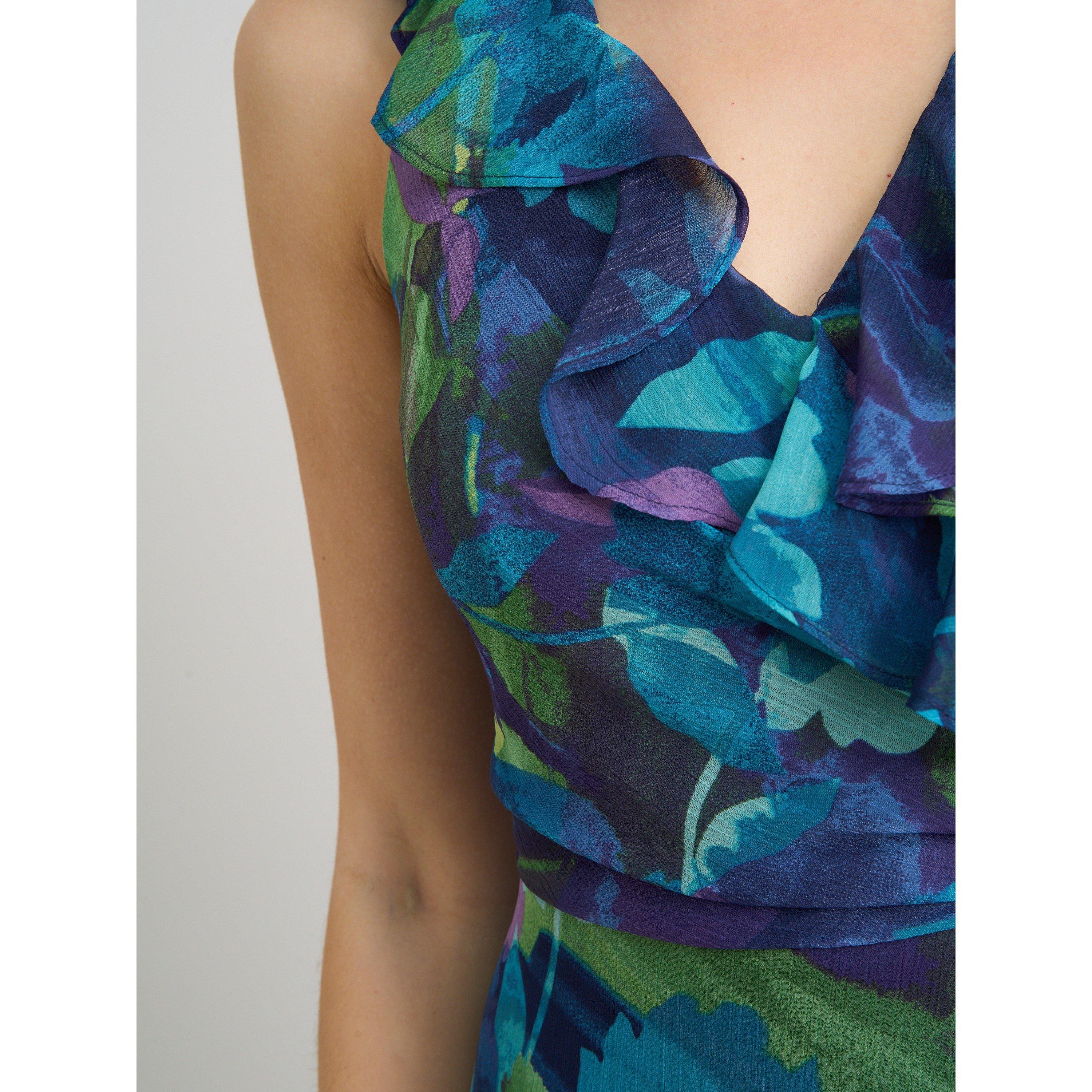 Blue - Gina Bacconi - Marlee Side Tie Ruffle Print Dress - 9