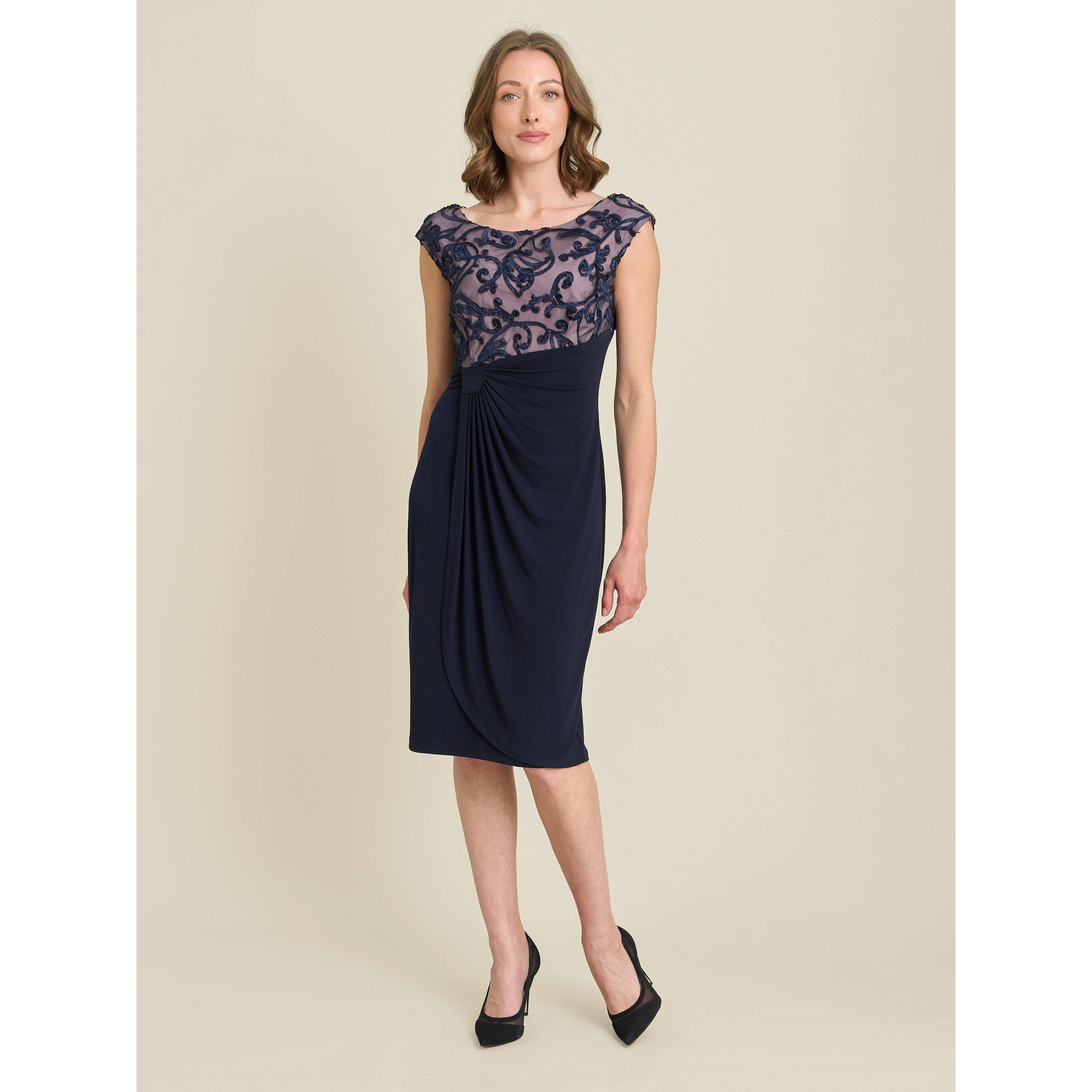 Navy - Gina Bacconi - Jana Embroidered Neck Cocktail Dress - 1