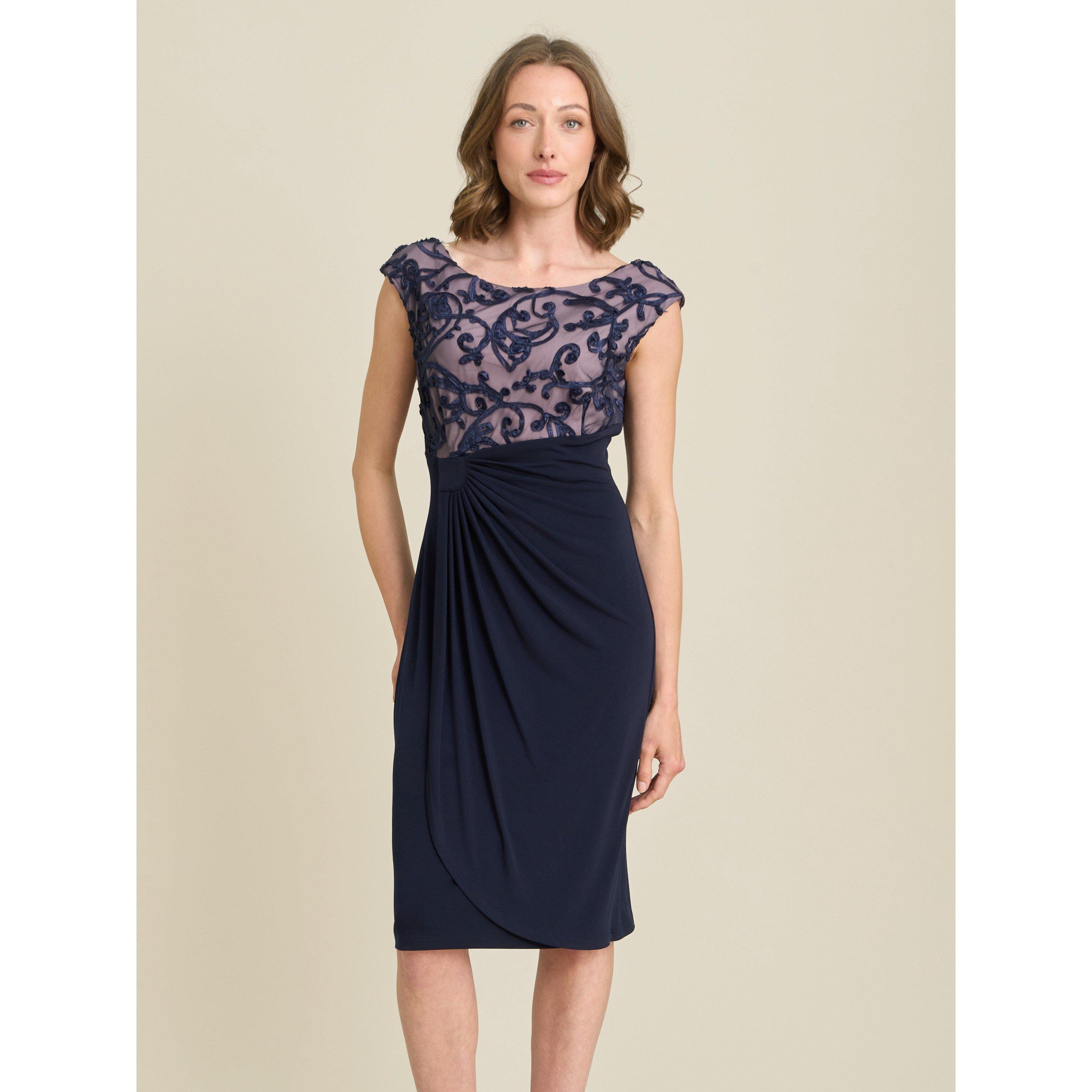 Navy - Gina Bacconi - Jana Embroidered Neck Cocktail Dress - 3