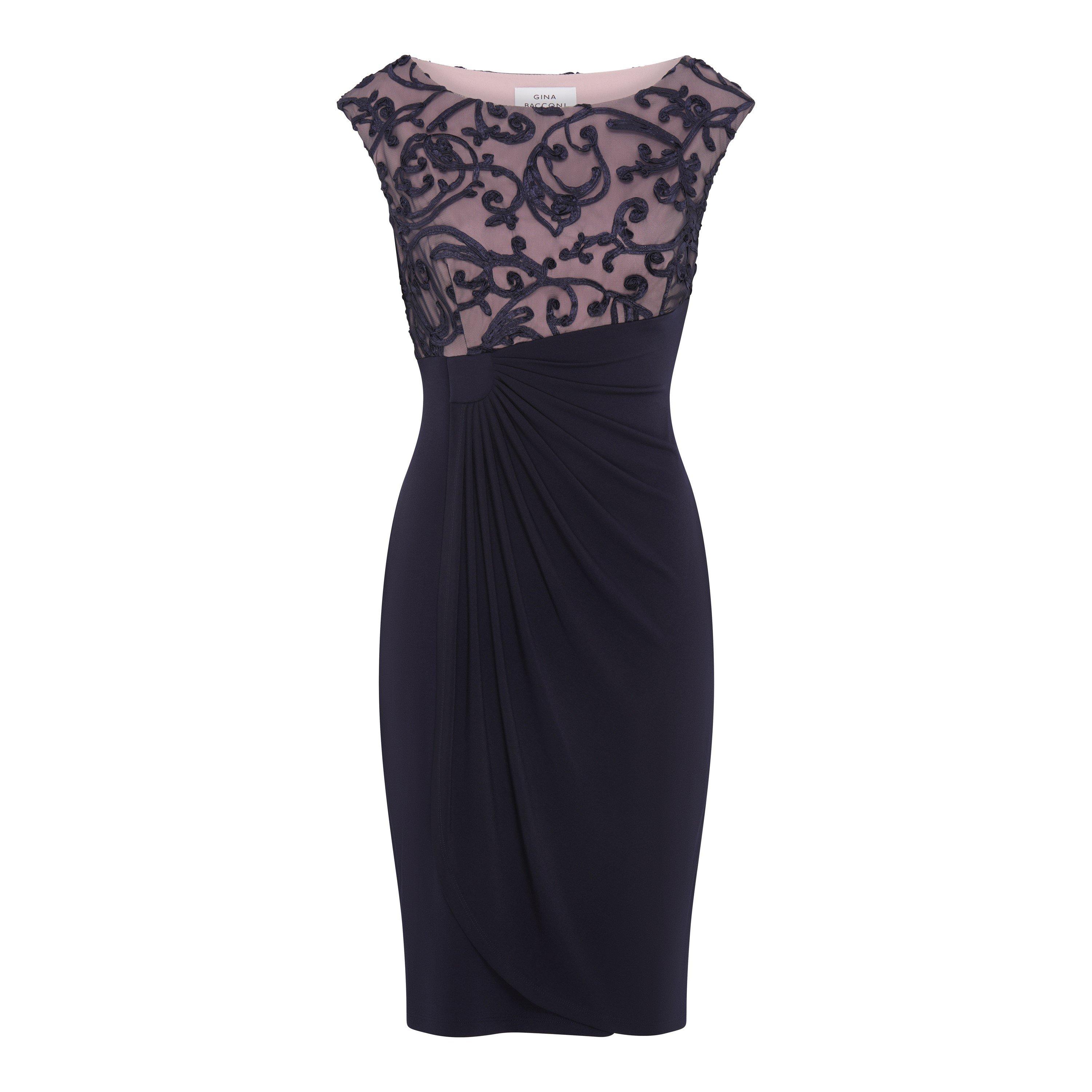 Navy - Gina Bacconi - Jana Embroidered Neck Cocktail Dress - 4