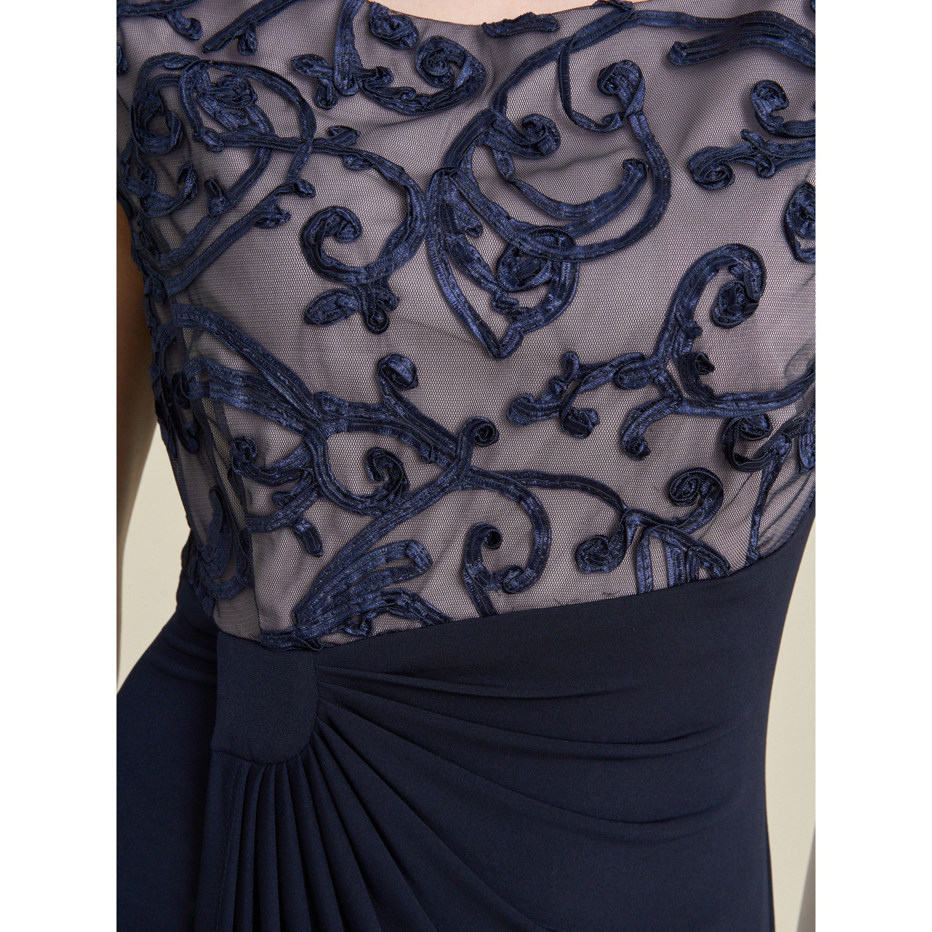 Navy - Gina Bacconi - Jana Embroidered Neck Cocktail Dress - 5