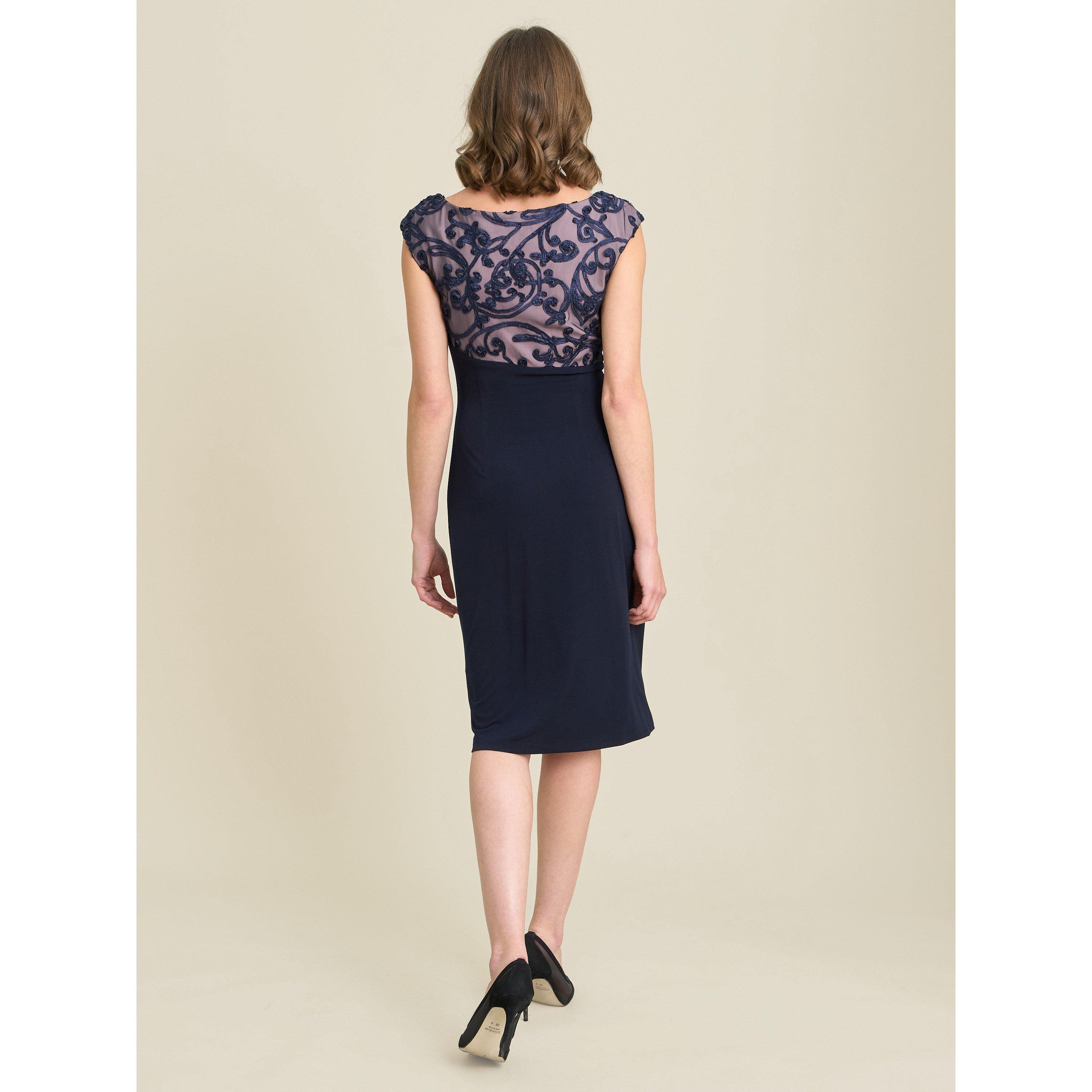 Navy - Gina Bacconi - Jana Embroidered Neck Cocktail Dress - 6