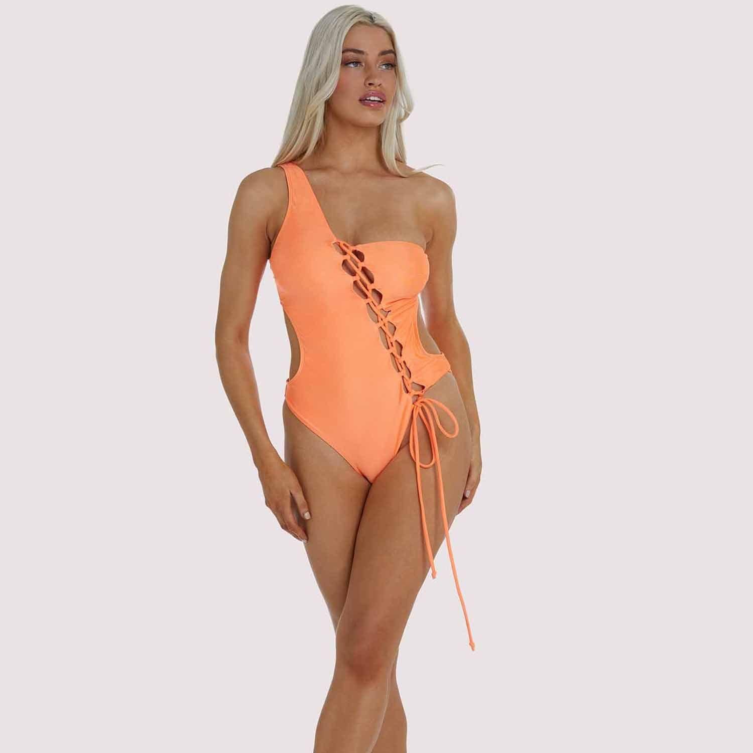 Orange - Wolf and Whistle - Gianna Orange Lattice Swimsuit - 1