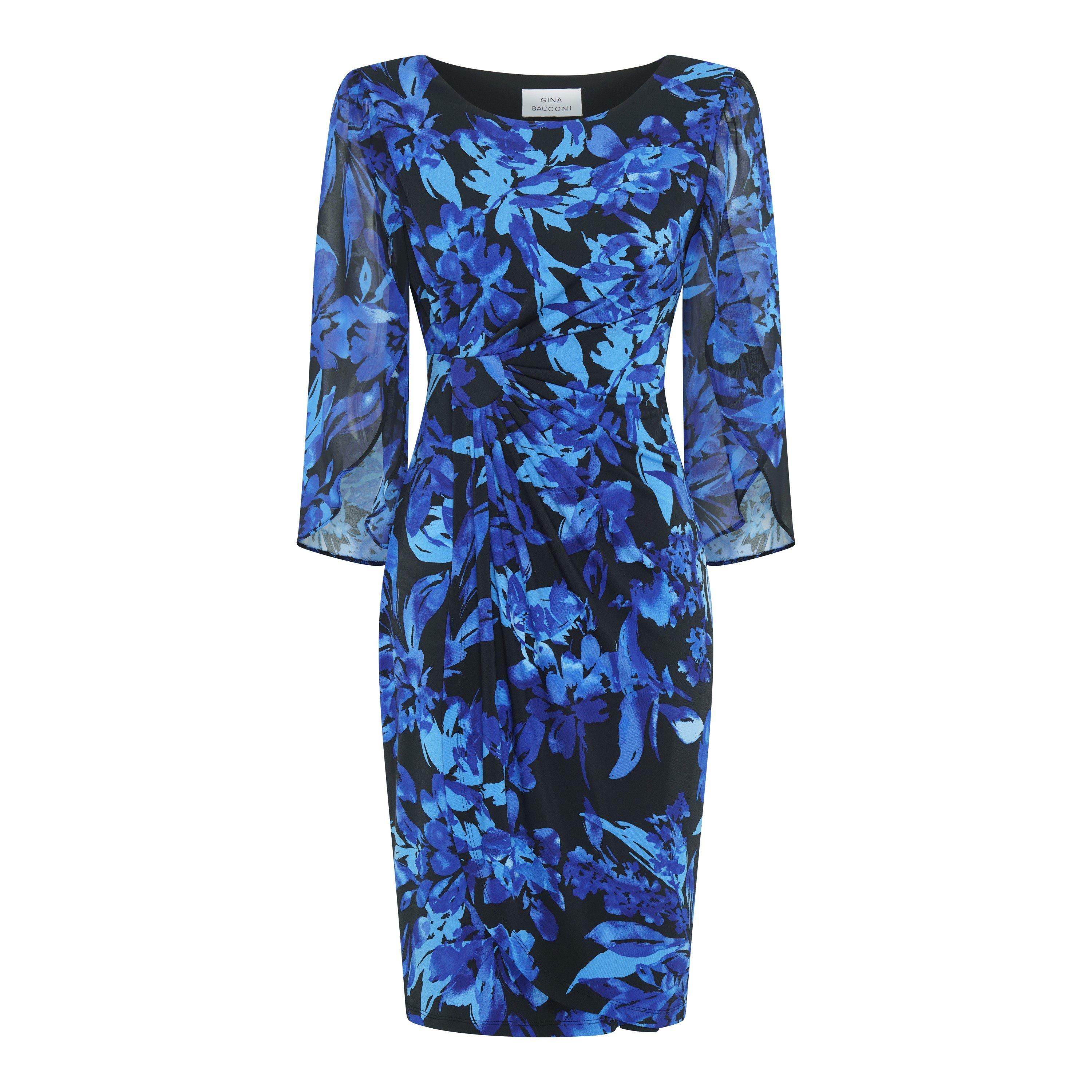 Black / Blue - Gina Bacconi - Harmony Floral Print Dress - 4