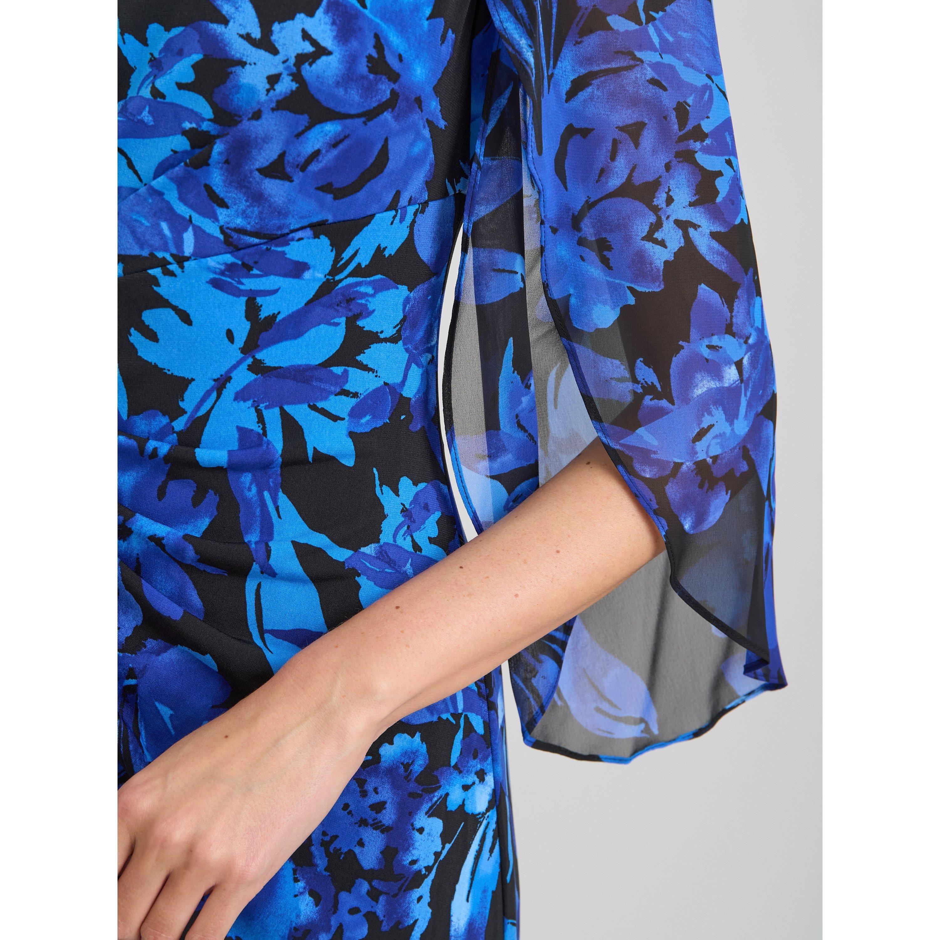 Black / Blue - Gina Bacconi - Harmony Floral Print Dress - 5