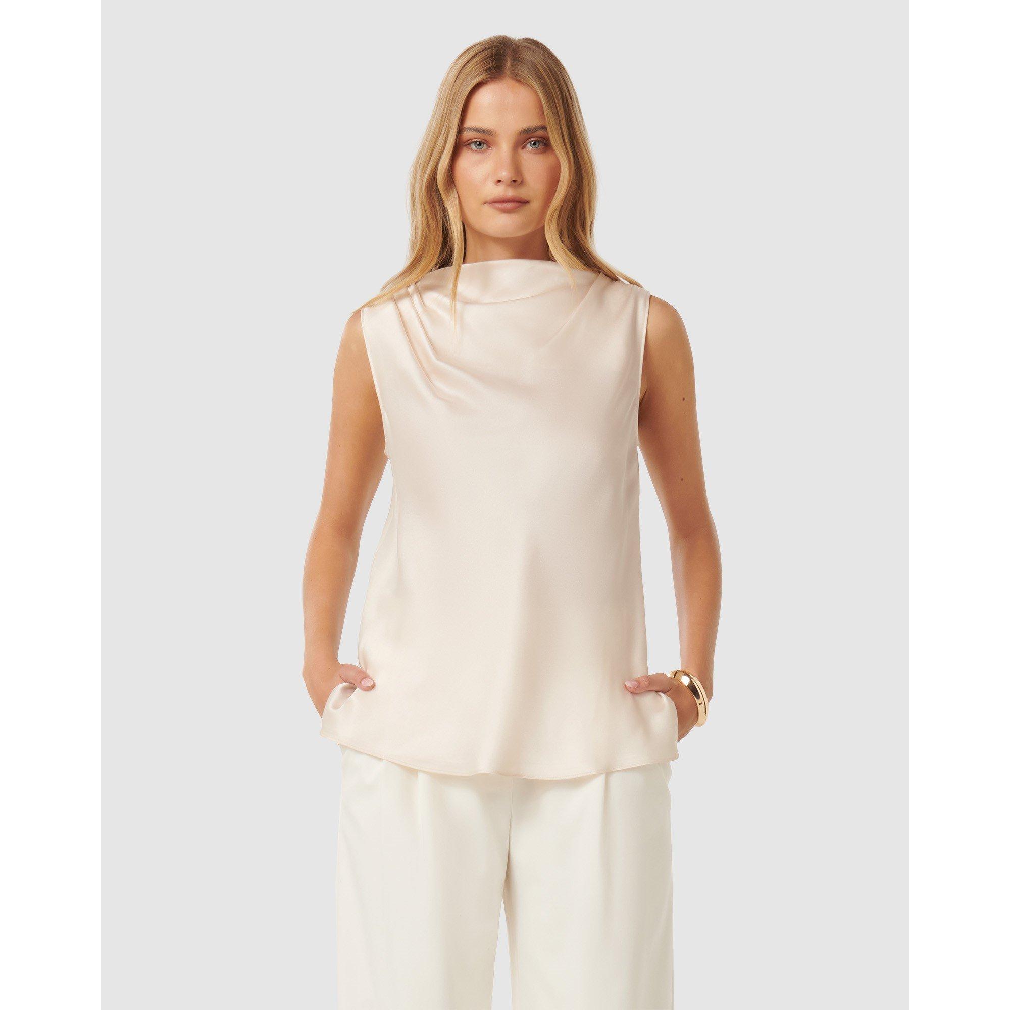 Bone - Forever New - Sallie Satin Cowl Neck Tank Top - 3