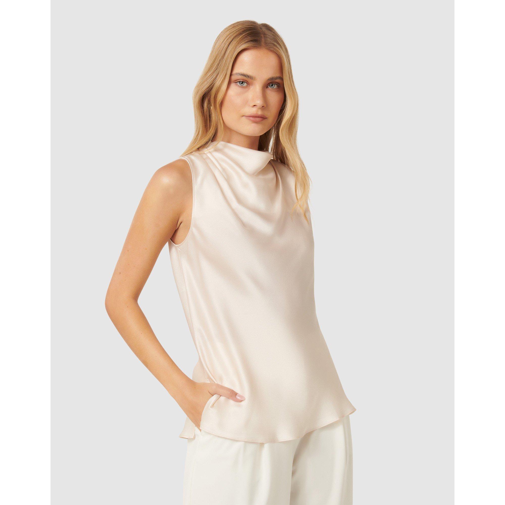 Bone - Forever New - Sallie Satin Cowl Neck Tank Top - 5
