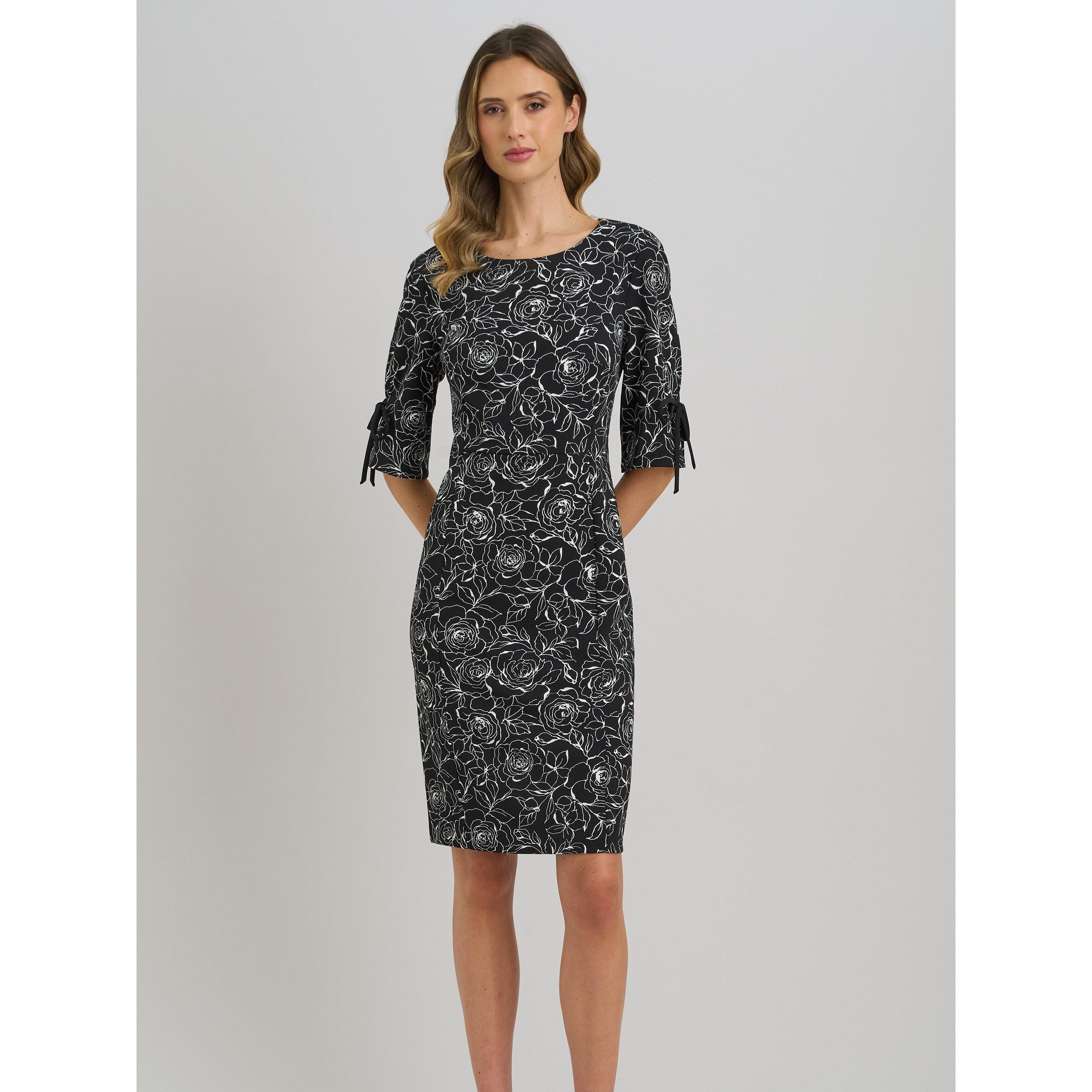 Black / White - Gina Bacconi - Floral Shift Dress With Bow Detail - 1