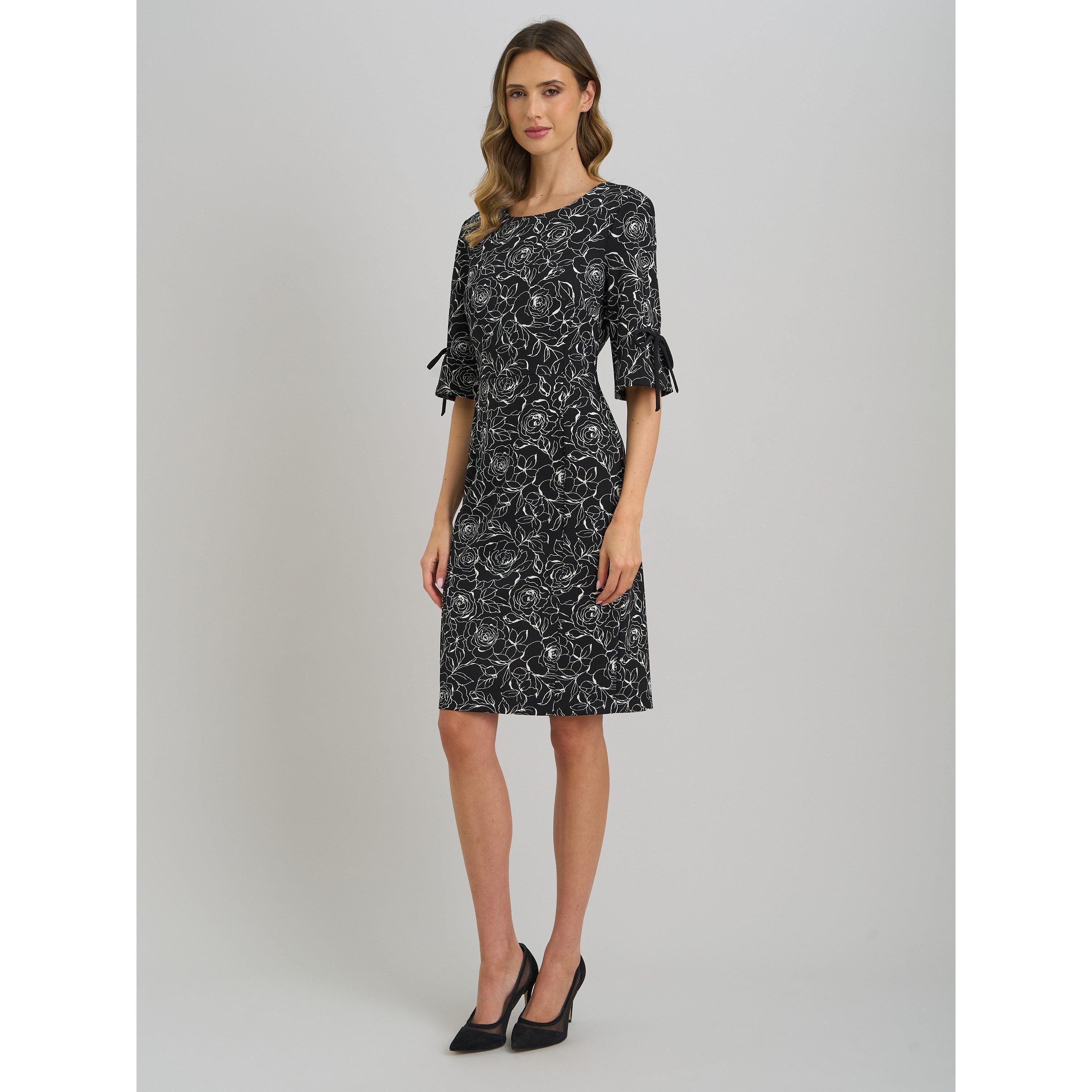 Black / White - Gina Bacconi - Floral Shift Dress With Bow Detail - 3