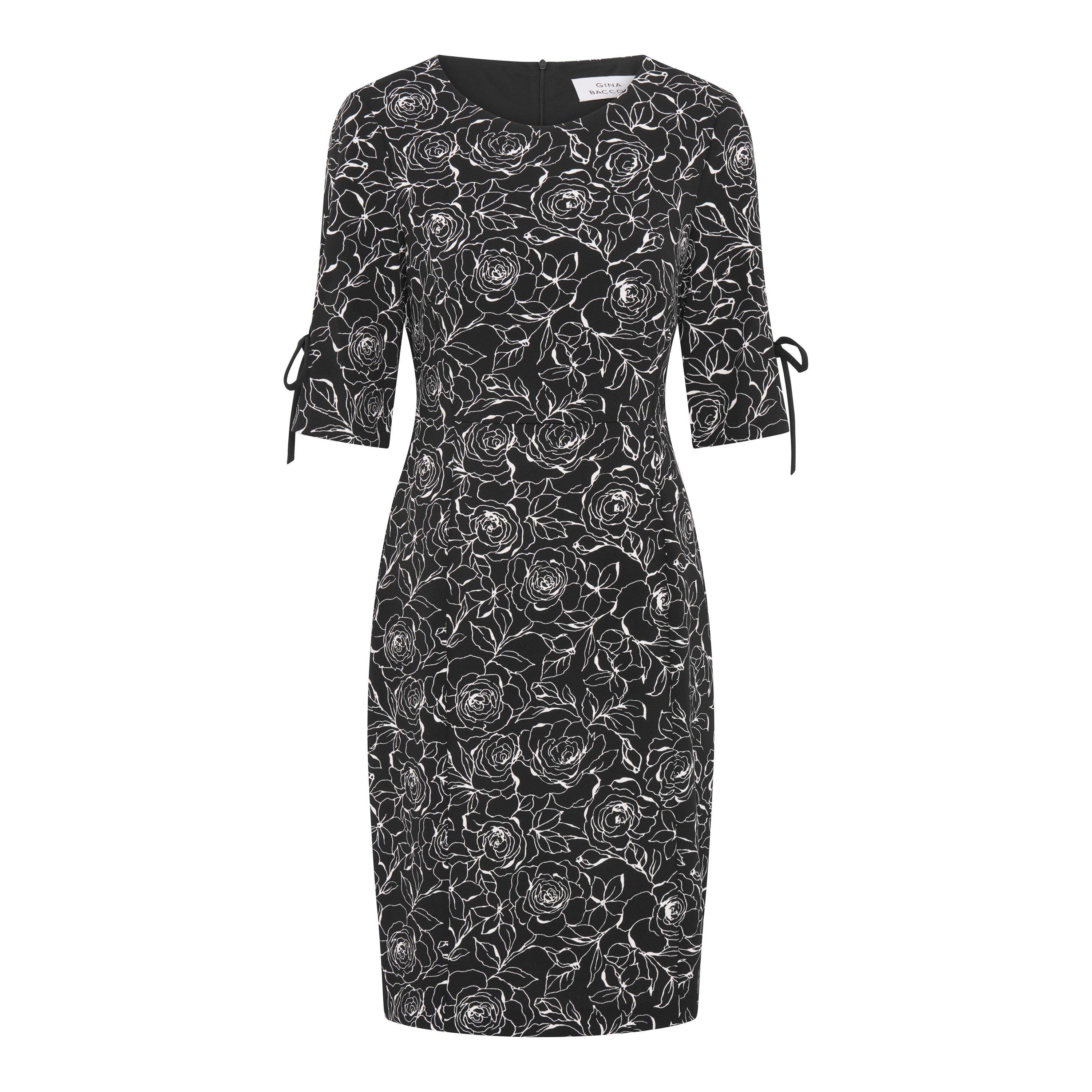 Black / White - Gina Bacconi - Floral Shift Dress With Bow Detail - 4