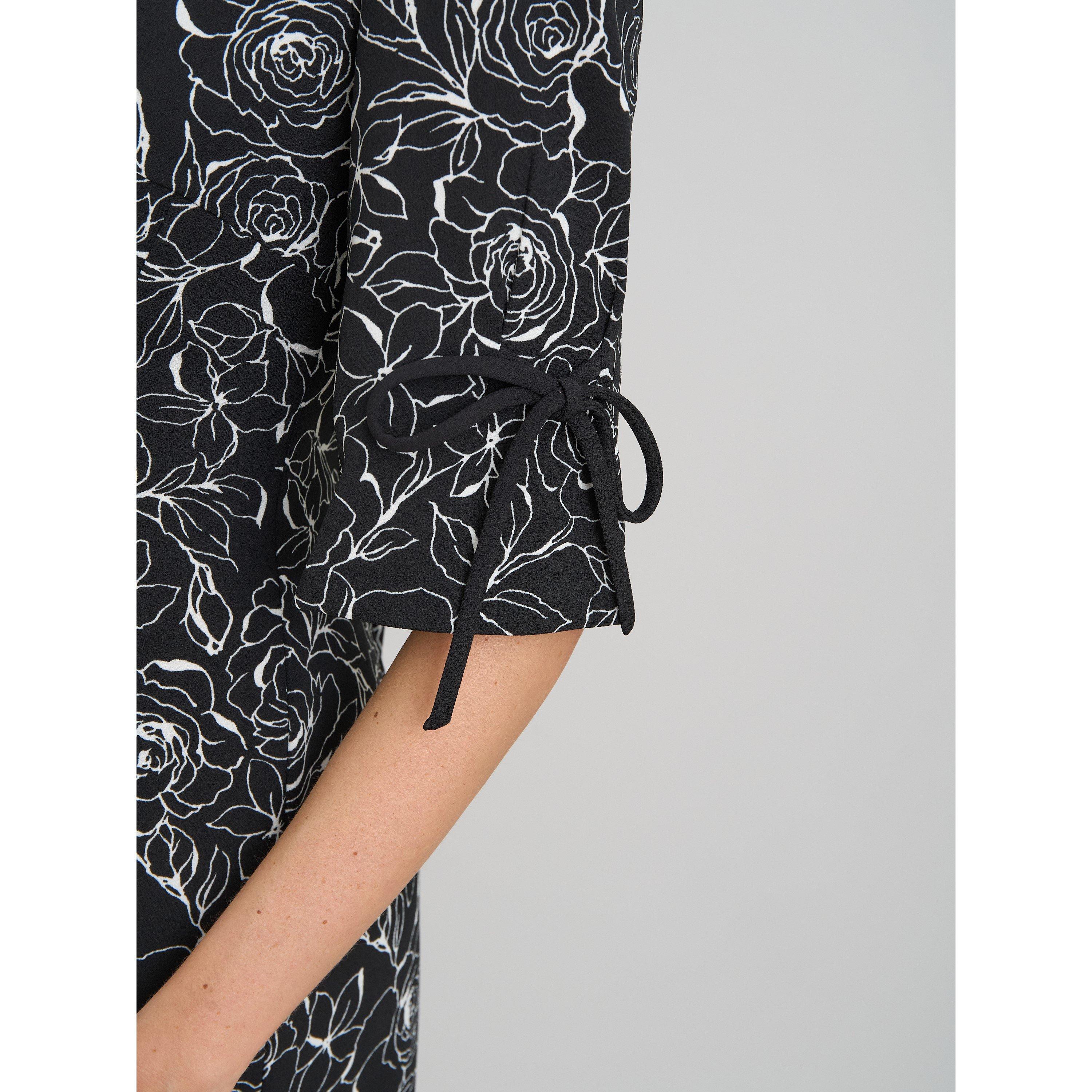 Black / White - Gina Bacconi - Floral Shift Dress With Bow Detail - 5