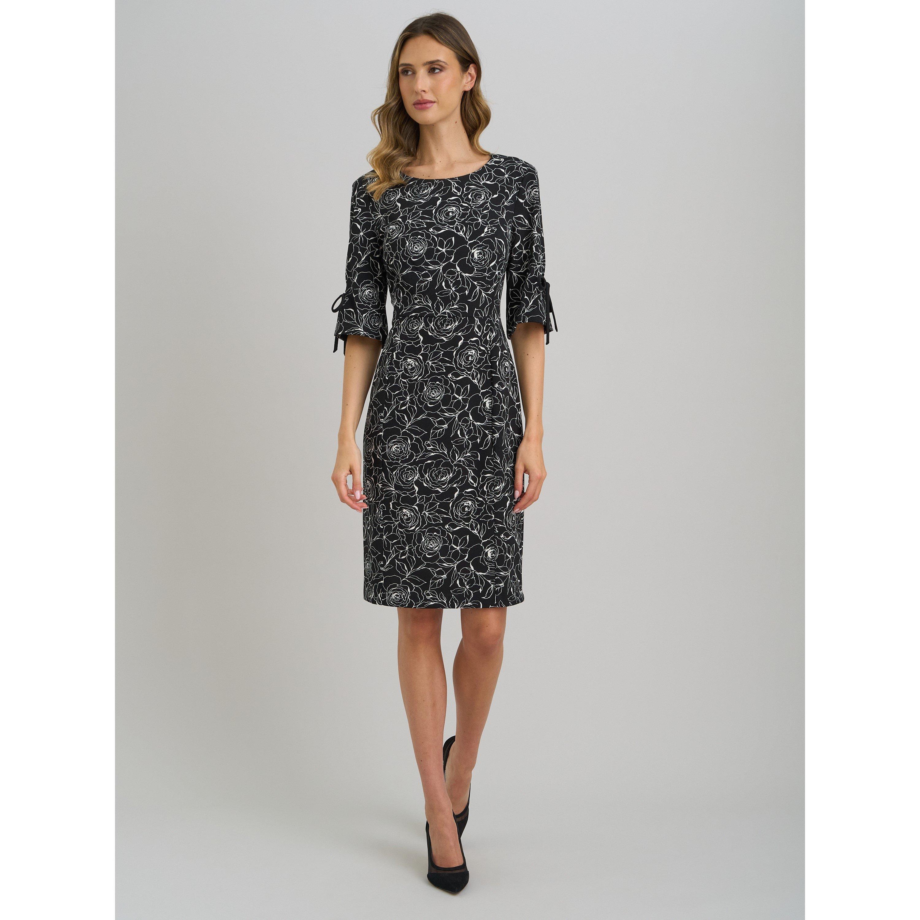 Black / White - Gina Bacconi - Floral Shift Dress With Bow Detail - 6