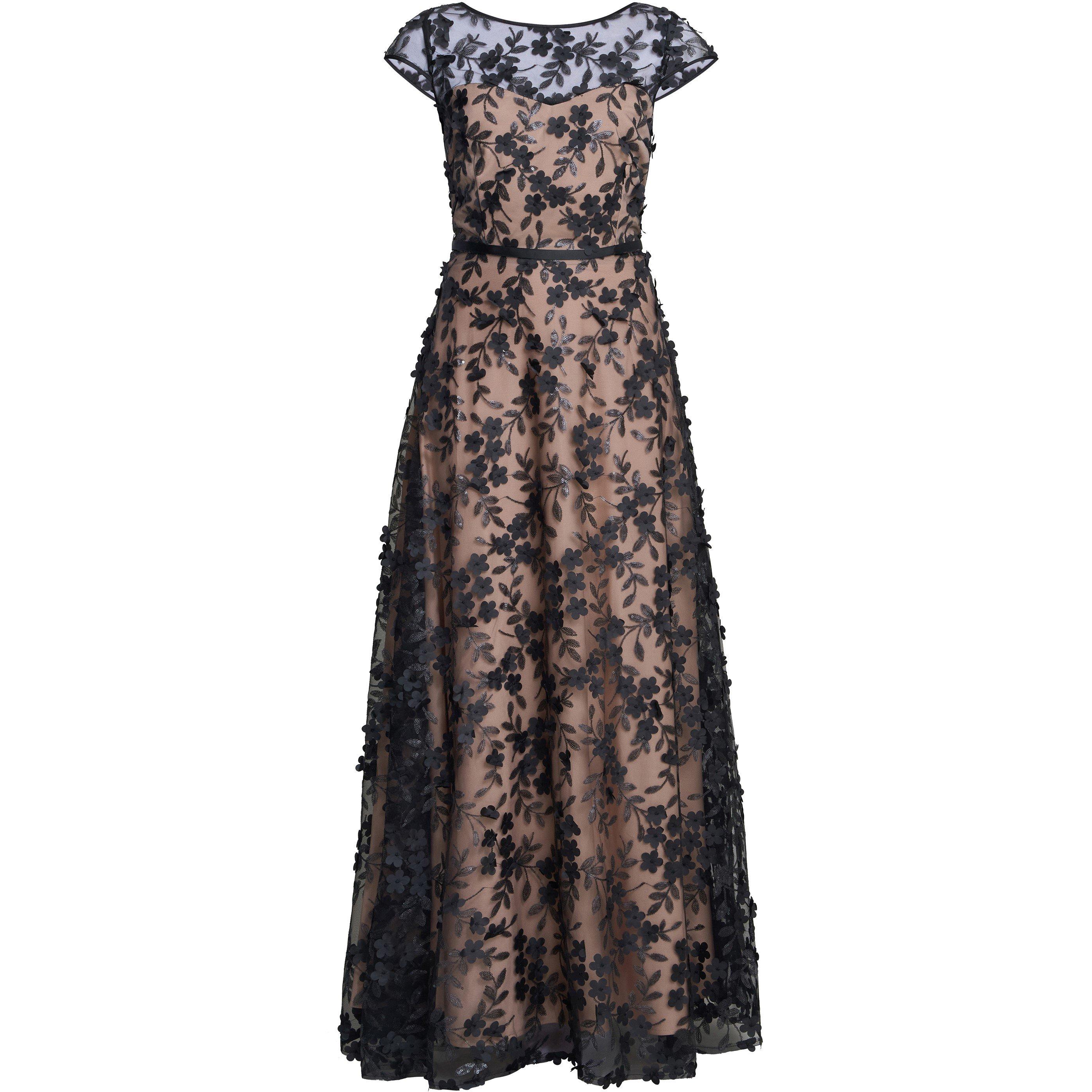 Black / Nude - Gina Bacconi - Keira 3D Flower Maxi Dress - 1