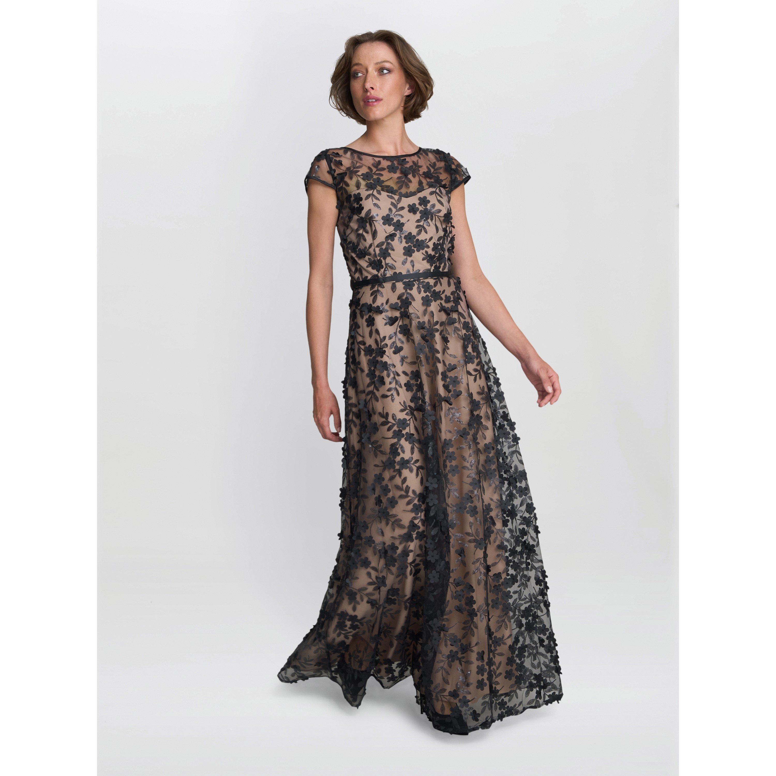 Black / Nude - Gina Bacconi - Keira 3D Flower Maxi Dress - 4