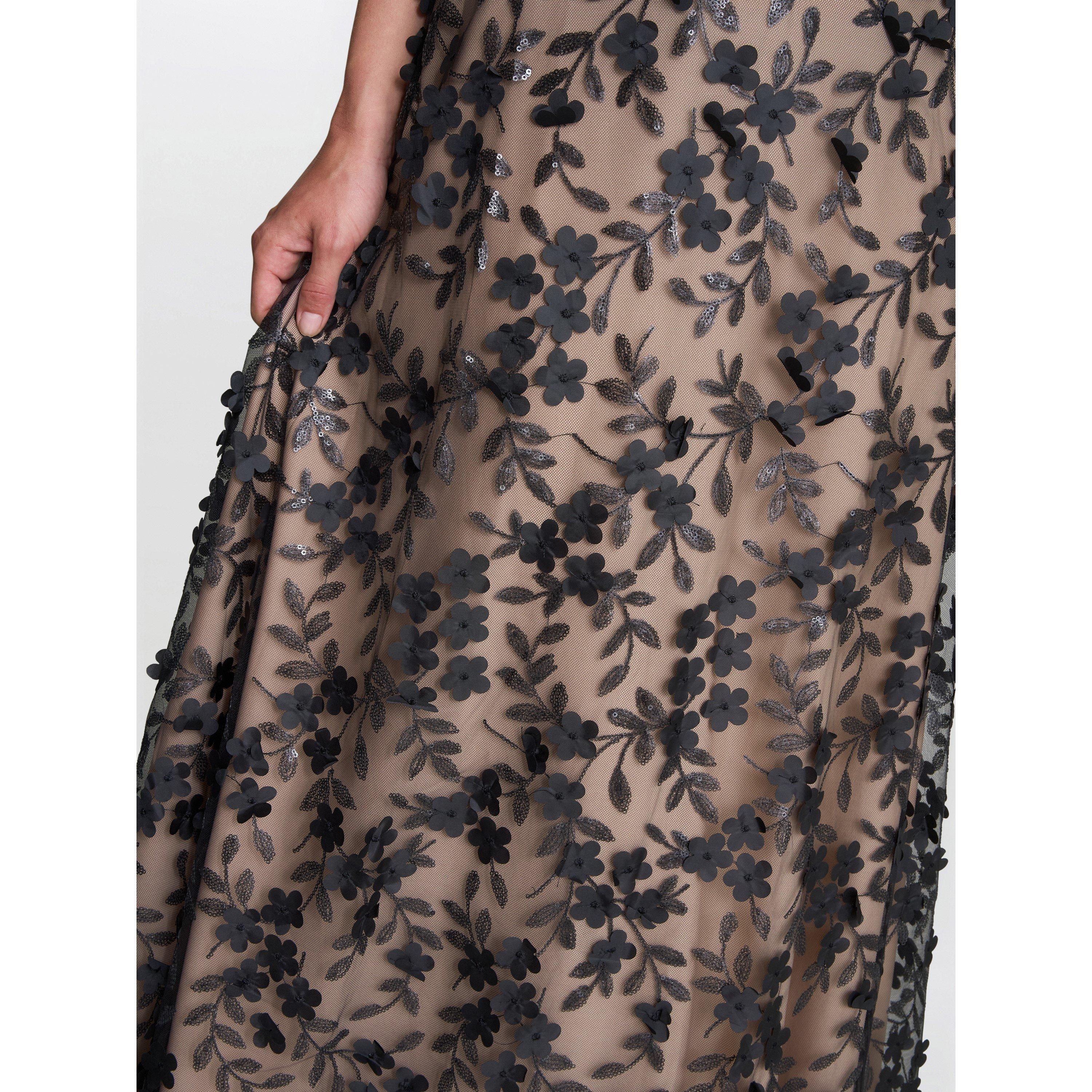 Black / Nude - Gina Bacconi - Keira 3D Flower Maxi Dress - 5
