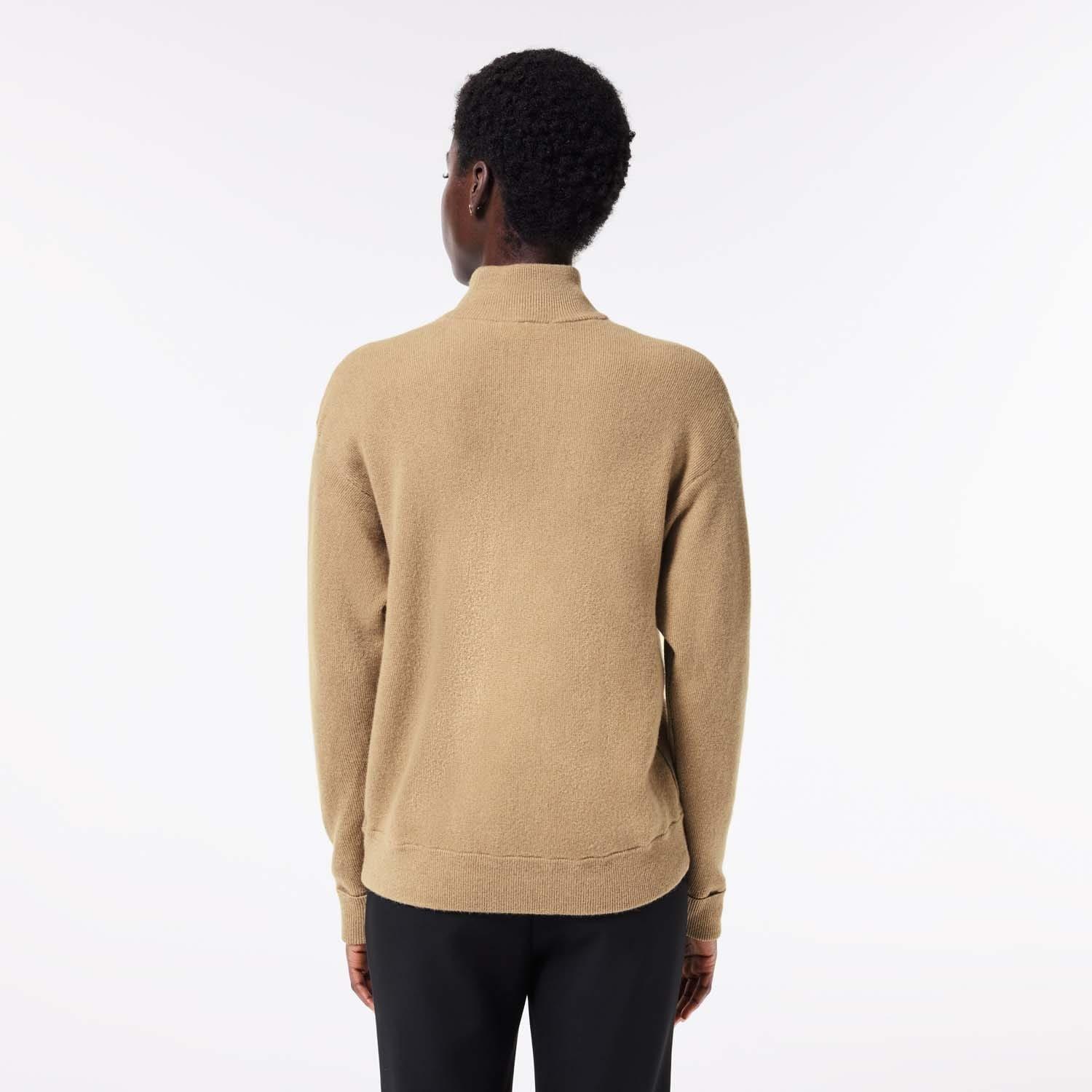 Brown - Lacoste - Relaxed Fit Carded Wool High Neck Sweater - 2
