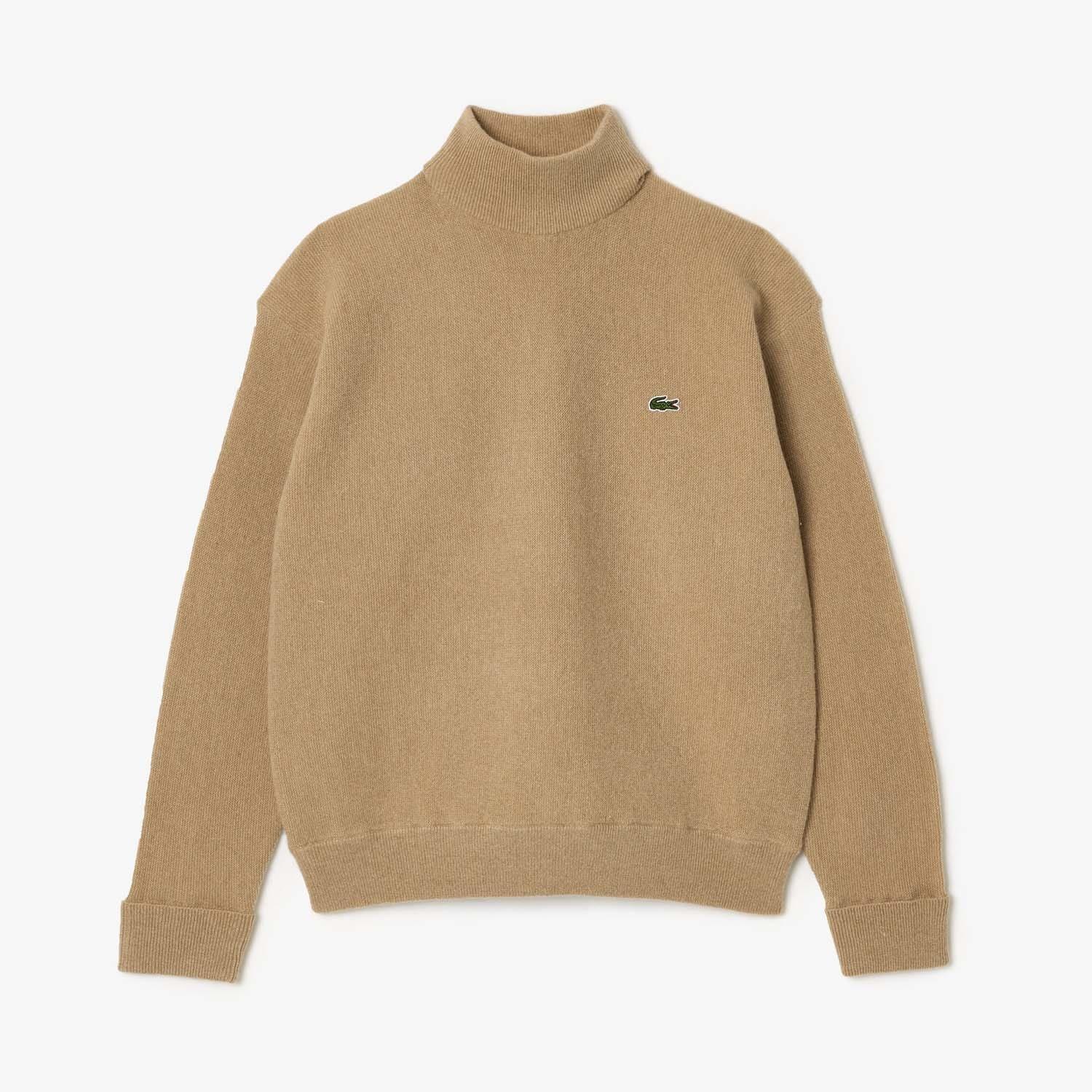 Brown - Lacoste - Relaxed Fit Carded Wool High Neck Sweater - 3