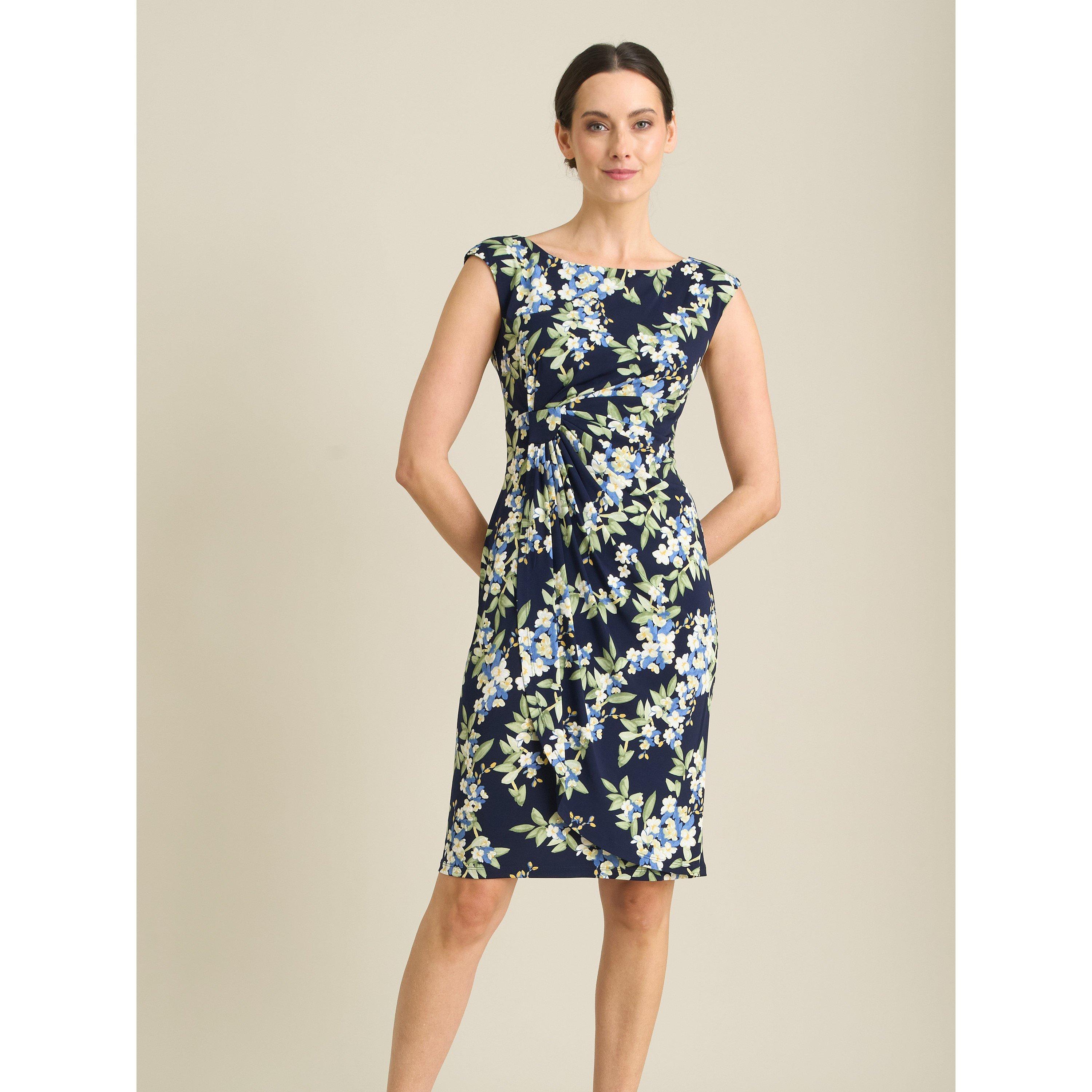 Navy / Multi - Gina Bacconi - Poppie Sleeveless Faux Wrap Floral Dress - 1