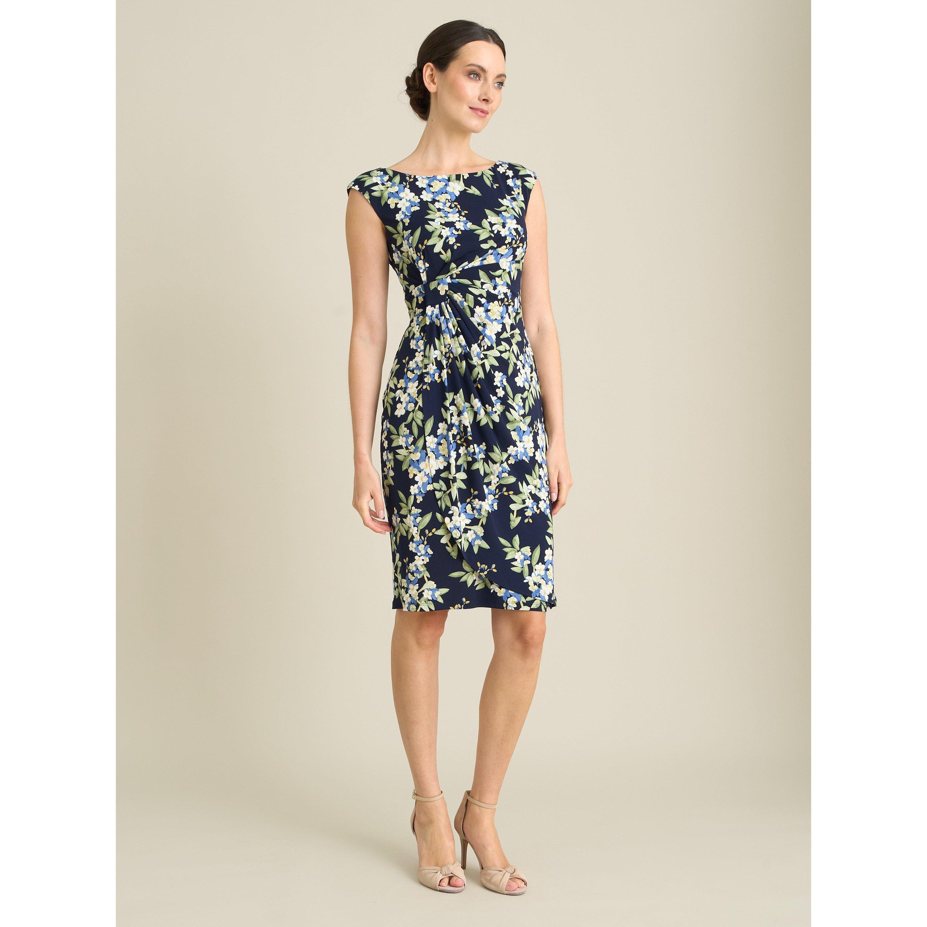 Navy / Multi - Gina Bacconi - Poppie Sleeveless Faux Wrap Floral Dress - 3