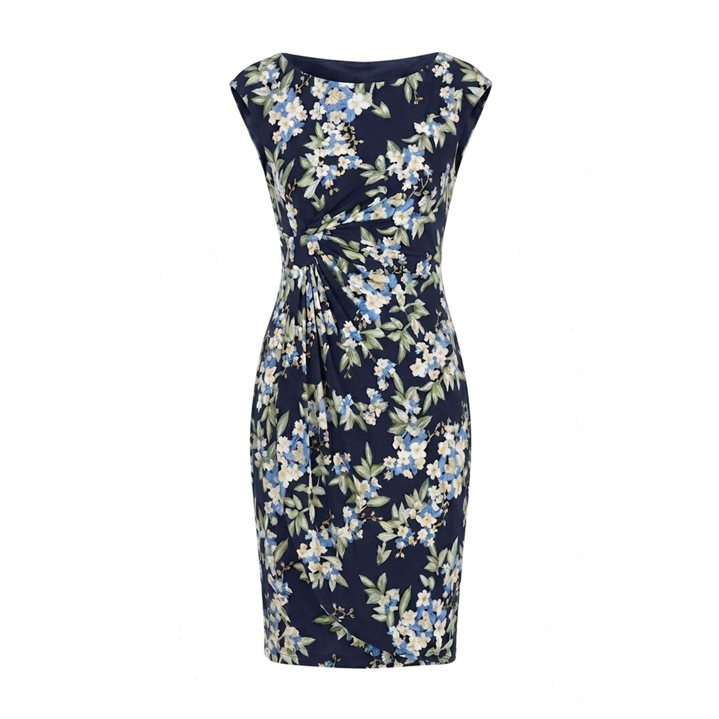 Navy / Multi - Gina Bacconi - Poppie Sleeveless Faux Wrap Floral Dress - 4