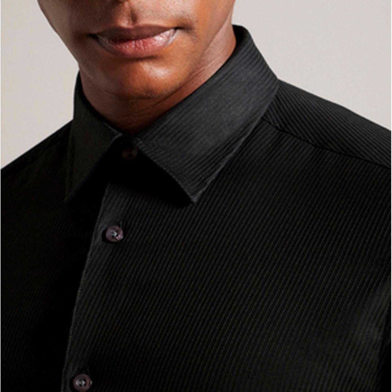 Black - Ted Baker - Lecce Long Sleeve Textured Stripe Shirt - 3