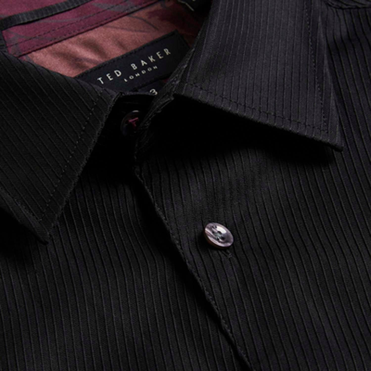 Black - Ted Baker - Lecce Long Sleeve Textured Stripe Shirt - 5