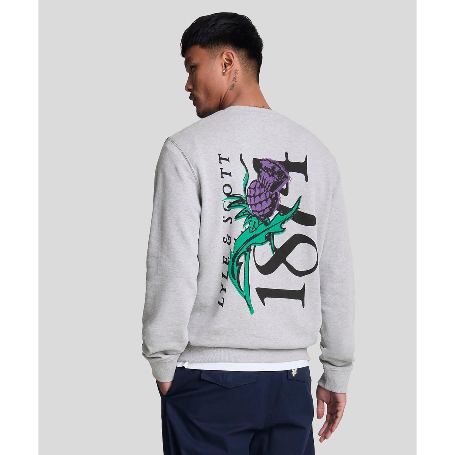 Grey - Lyle and Scott - Thistle Flora Printed Crewneck Sweatshirt - 3