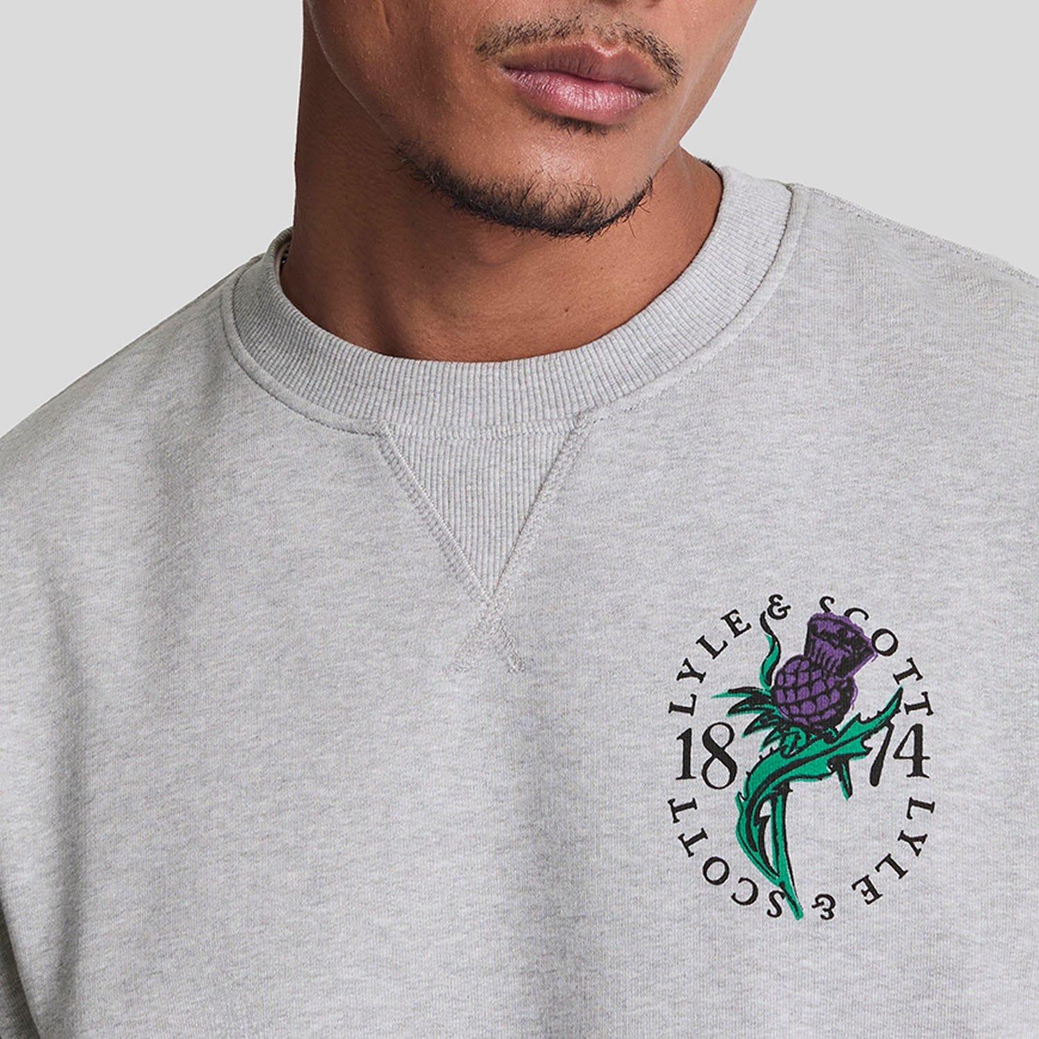 Grey - Lyle and Scott - Thistle Flora Printed Crewneck Sweatshirt - 4