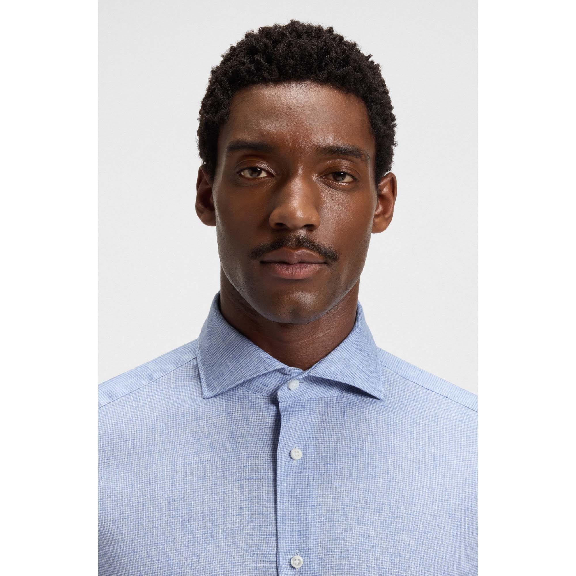 Turquoise - Boss - L-Hays Slim Fit Linen Shirt - 3