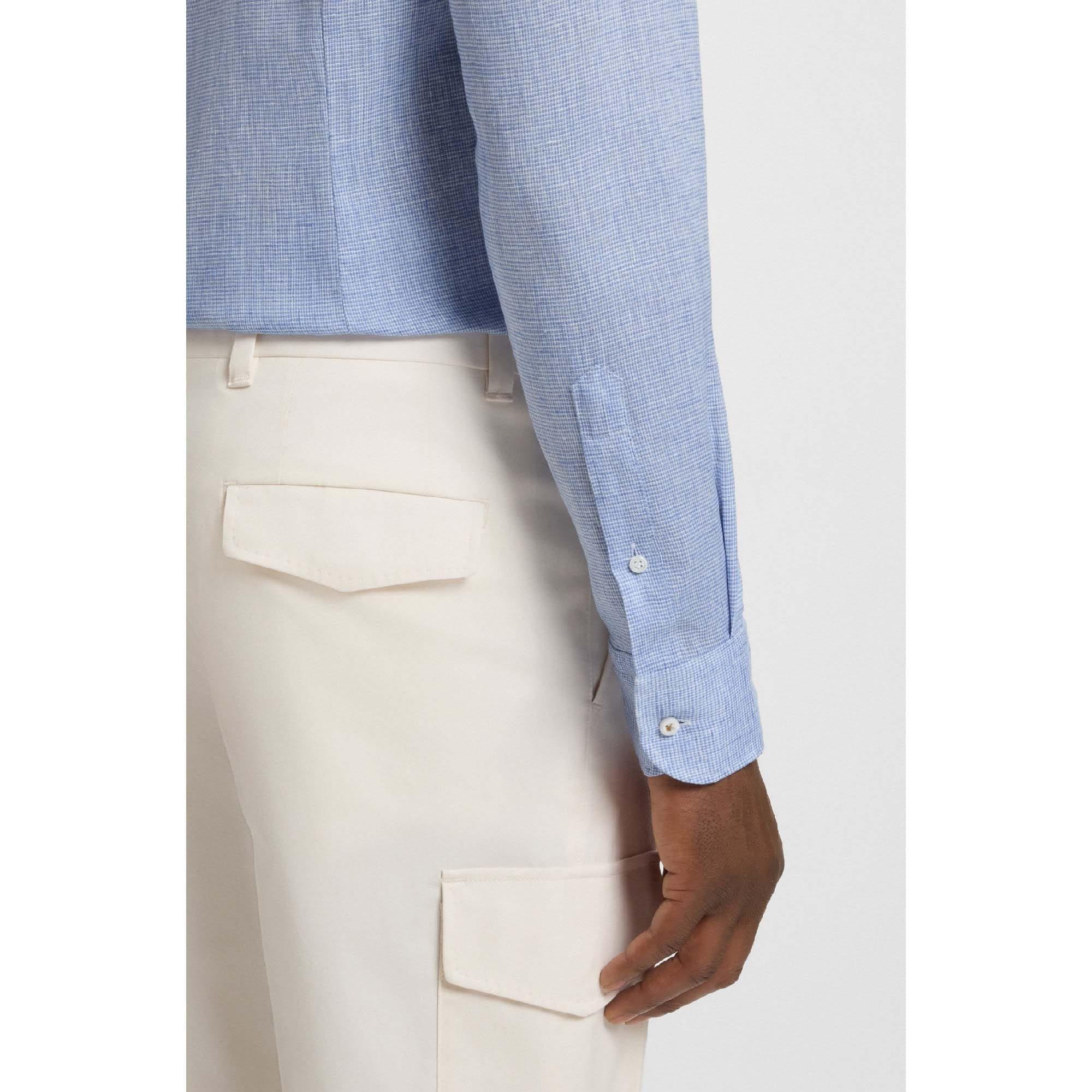 Turquoise - Boss - L-Hays Slim Fit Linen Shirt - 4