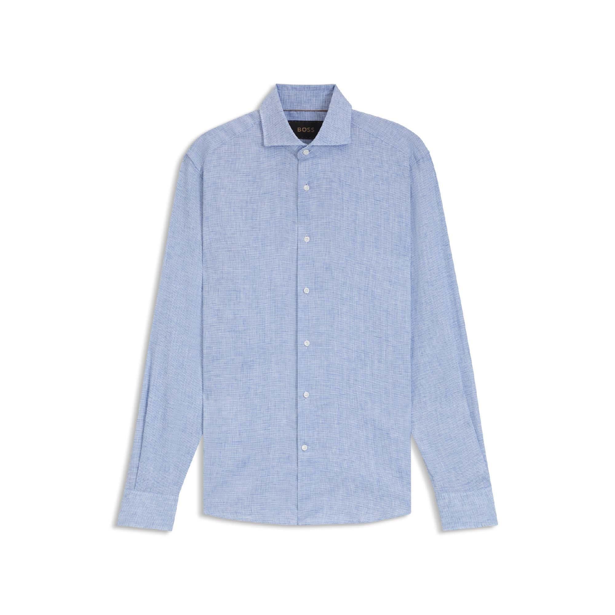 Turquoise - Boss - L-Hays Slim Fit Linen Shirt - 7