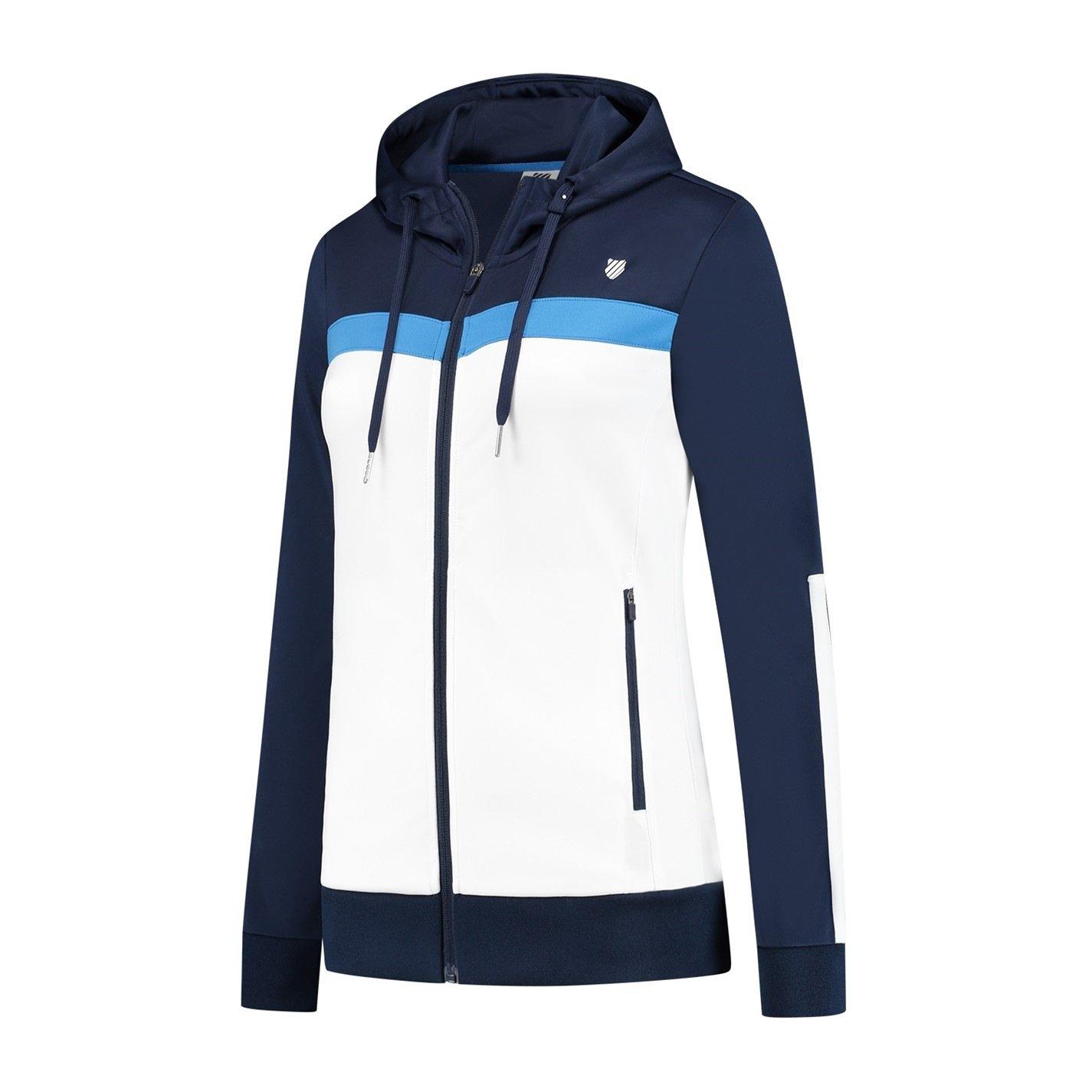 Navy/Wht/Blue - K Swiss - Kids' Core Team Hooded Long Sleeve Full Zip Performance Tennis Jacket - 1