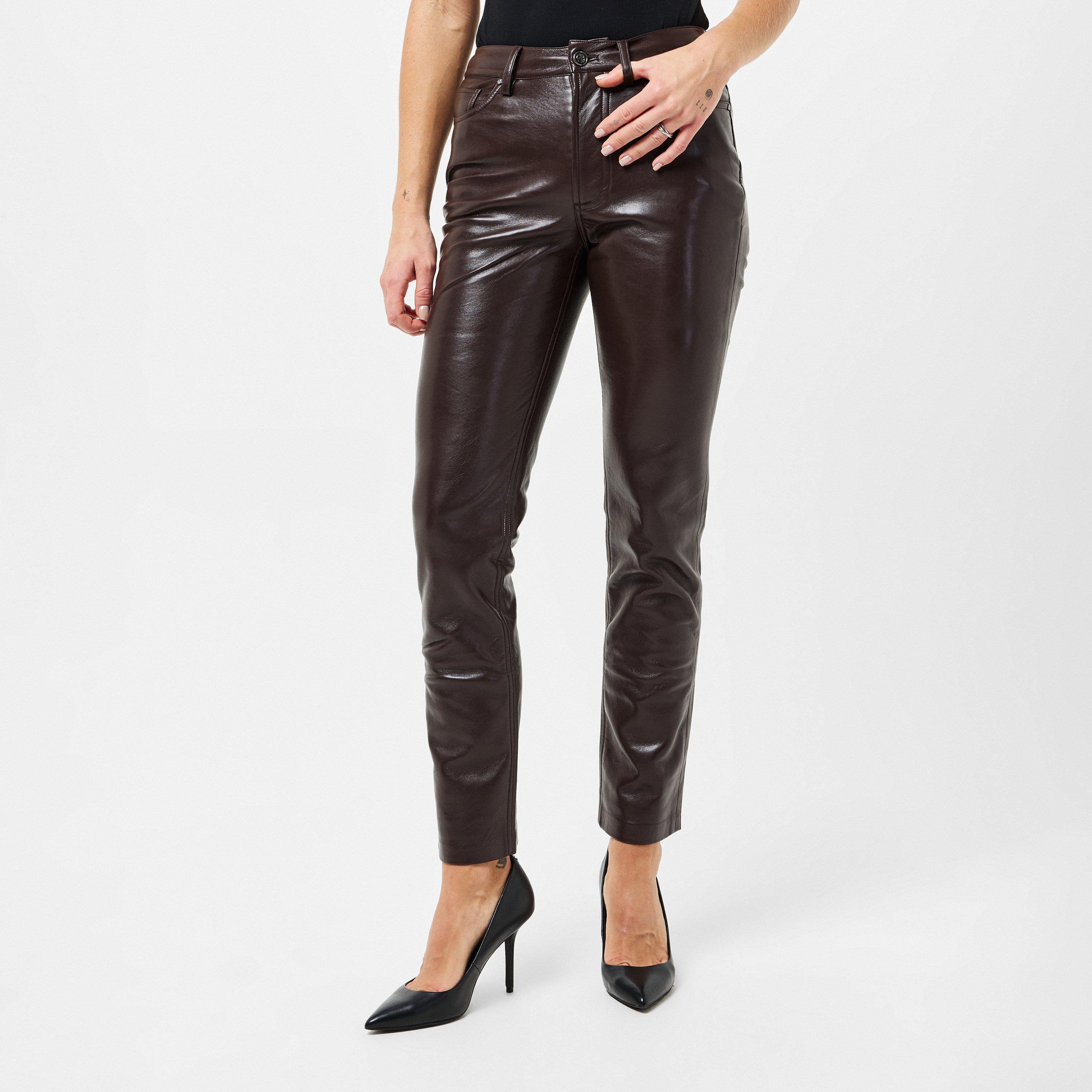 DARK BROWN - Anine Bing - Women's Leather Trousers - 3