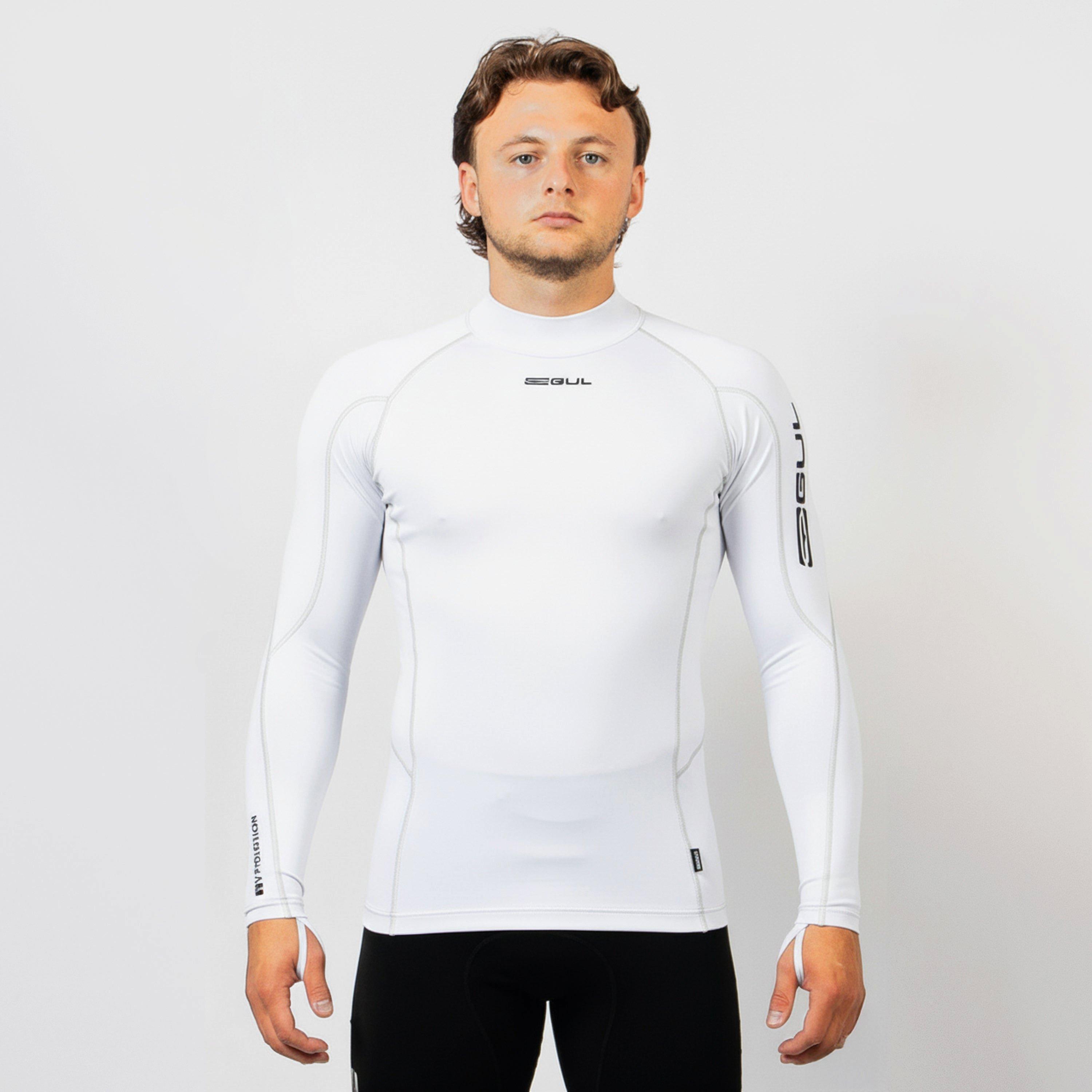 White - Gul - MENS UV PROTECTION FLATLOCK LONG SLEEVE RASHGUARD - 1