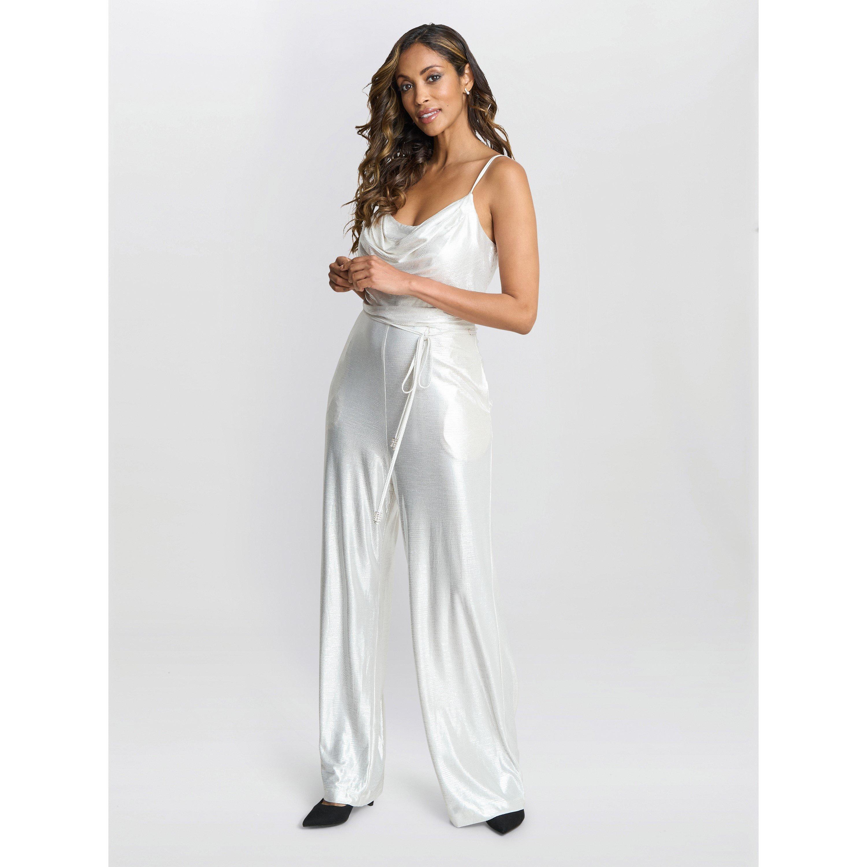 Champagne - Gina Bacconi - Women's Martina Foil Jumpsuit - 6