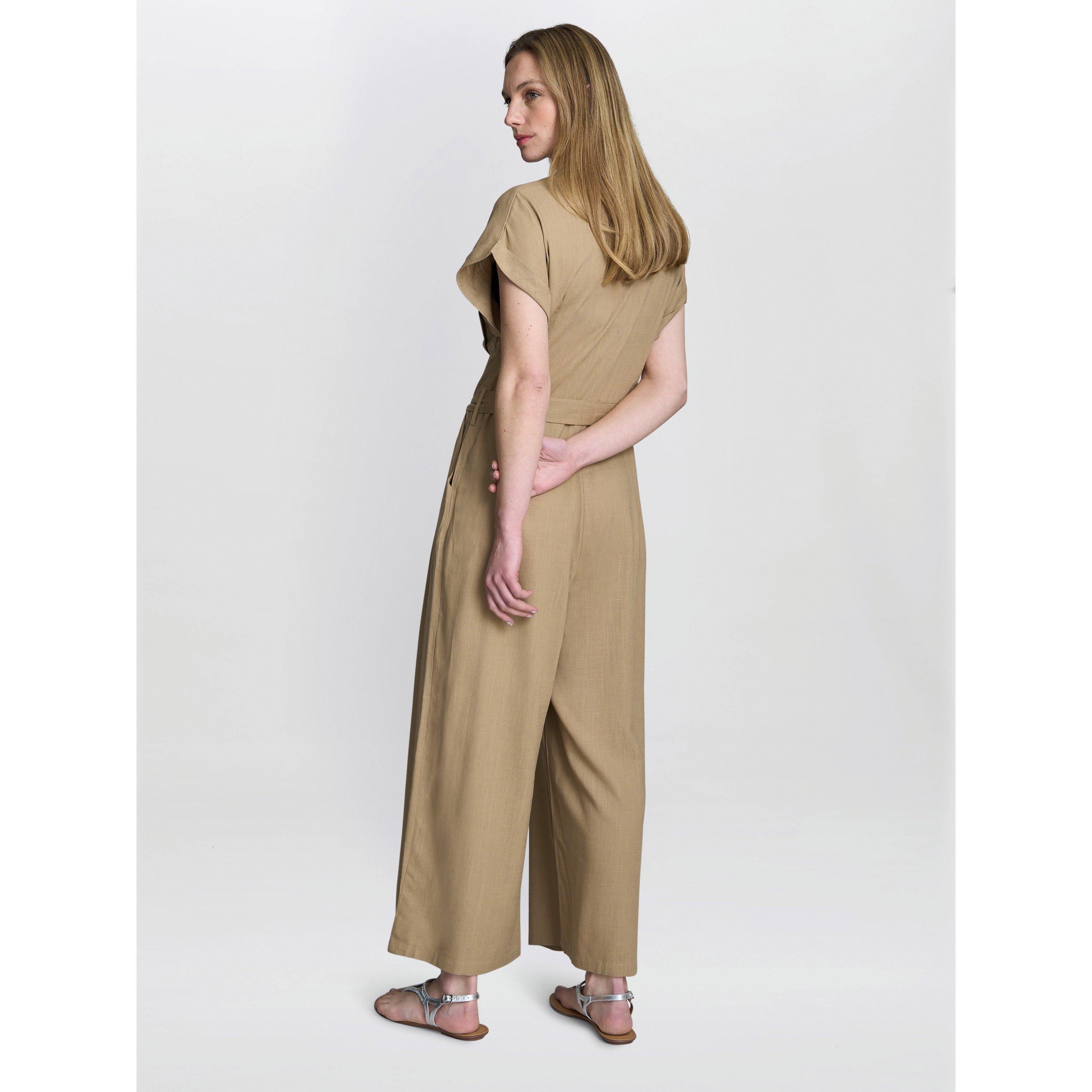 Tan - Gina Bacconi - Women's Carmela Linen Jumpsuit - 2