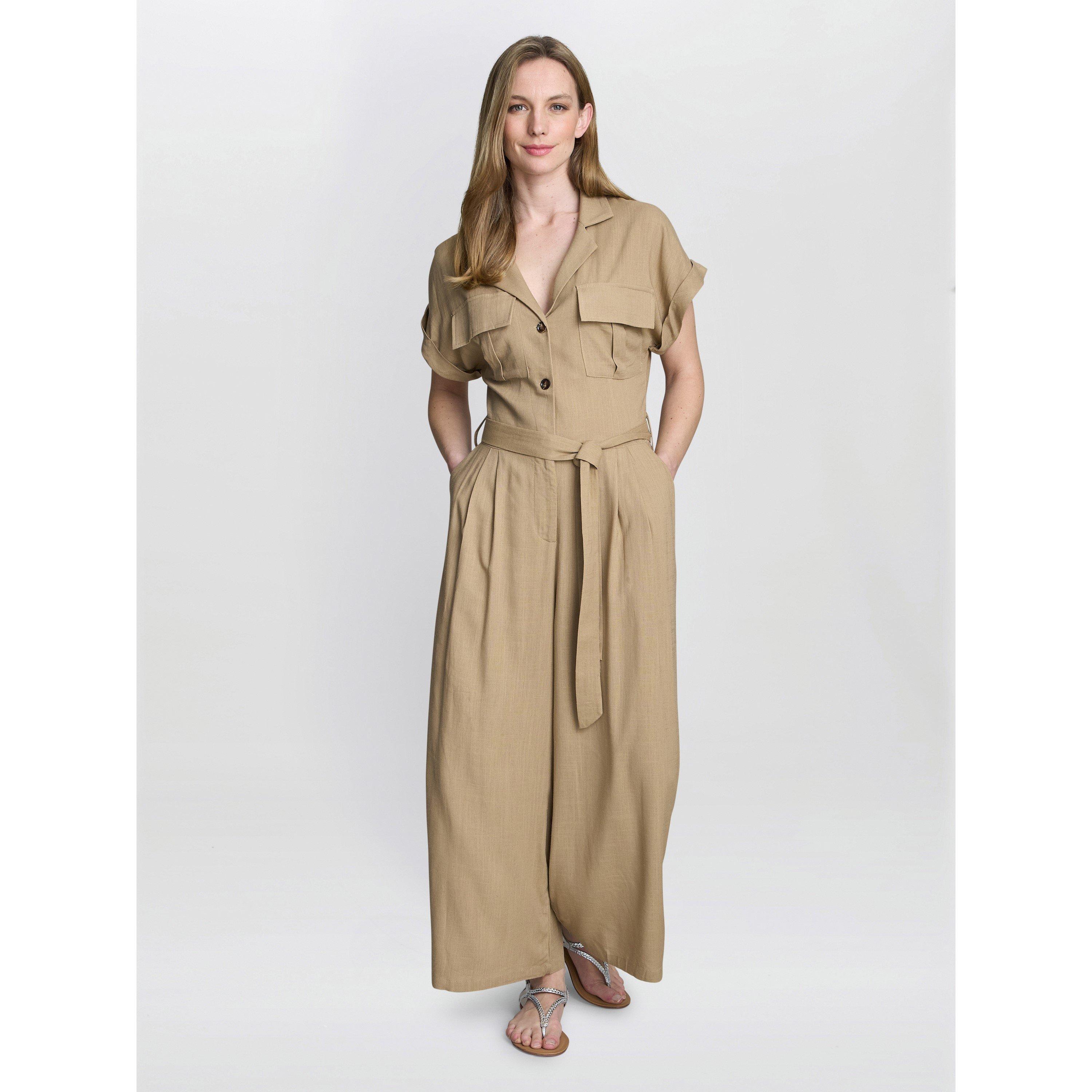 Tan - Gina Bacconi - Women's Carmela Linen Jumpsuit - 3